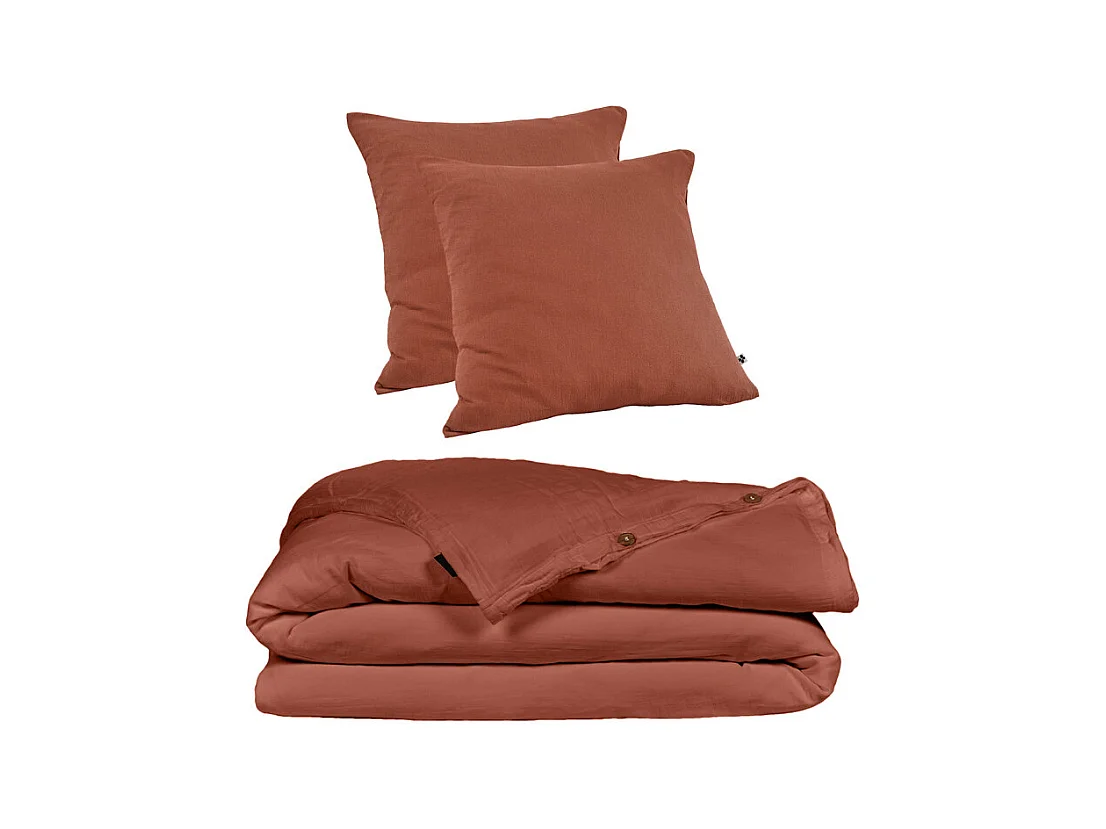 Parure de lit 240 x 260 cm en double gaze de coton terracotta - PEPA 4