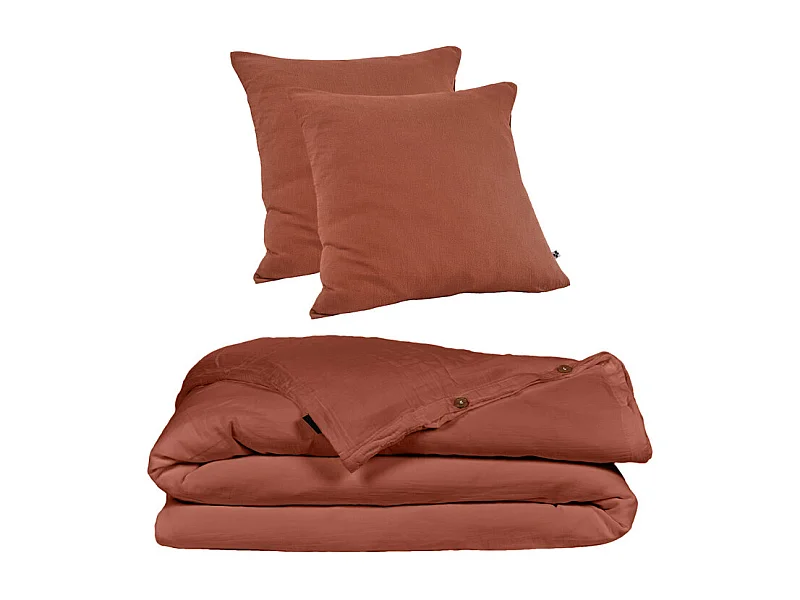 Parure de lit 220 x 240 cm en double gaze de coton terracotta - PEPA 3
