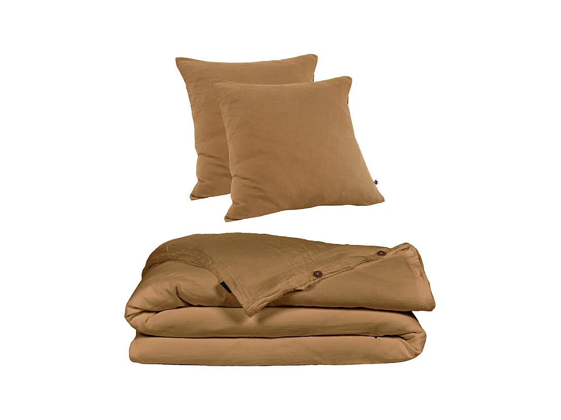Parure de lit 220 x 240 cm en double gaze de coton camel - PEPA 3