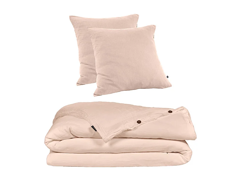 Parure de lit 240 x 260 cm en double gaze de coton rose - PEPA 4