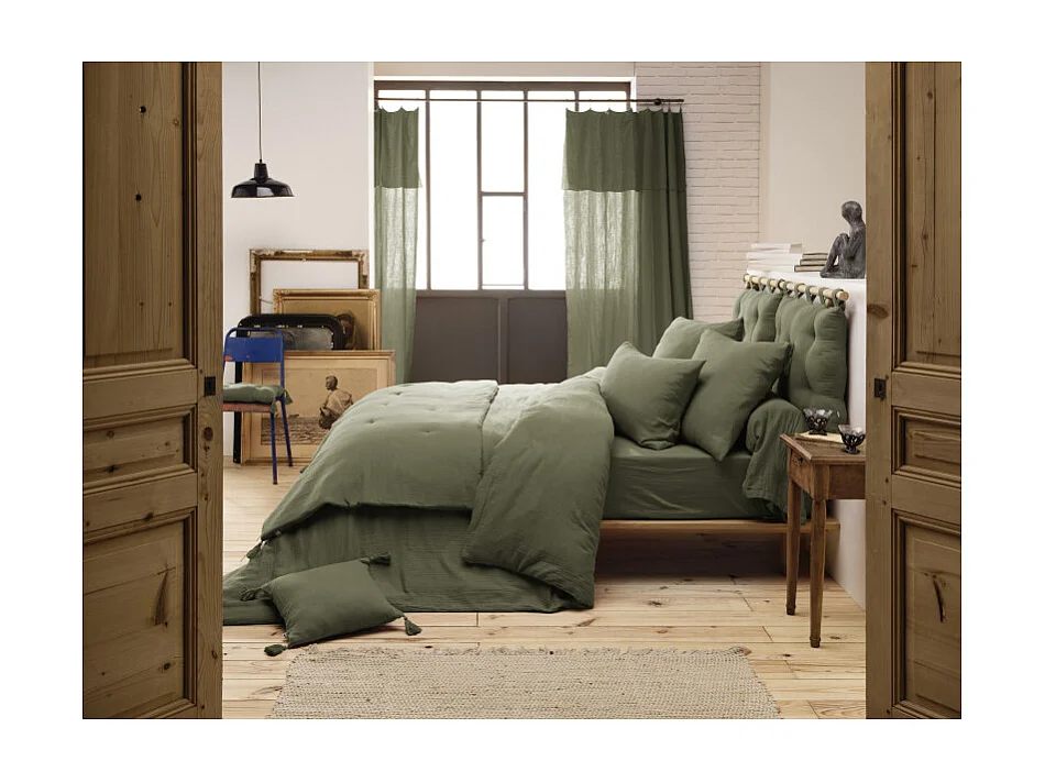 Parure de lit 220 x 240 cm en double gaze de coton vert - PEPA 3