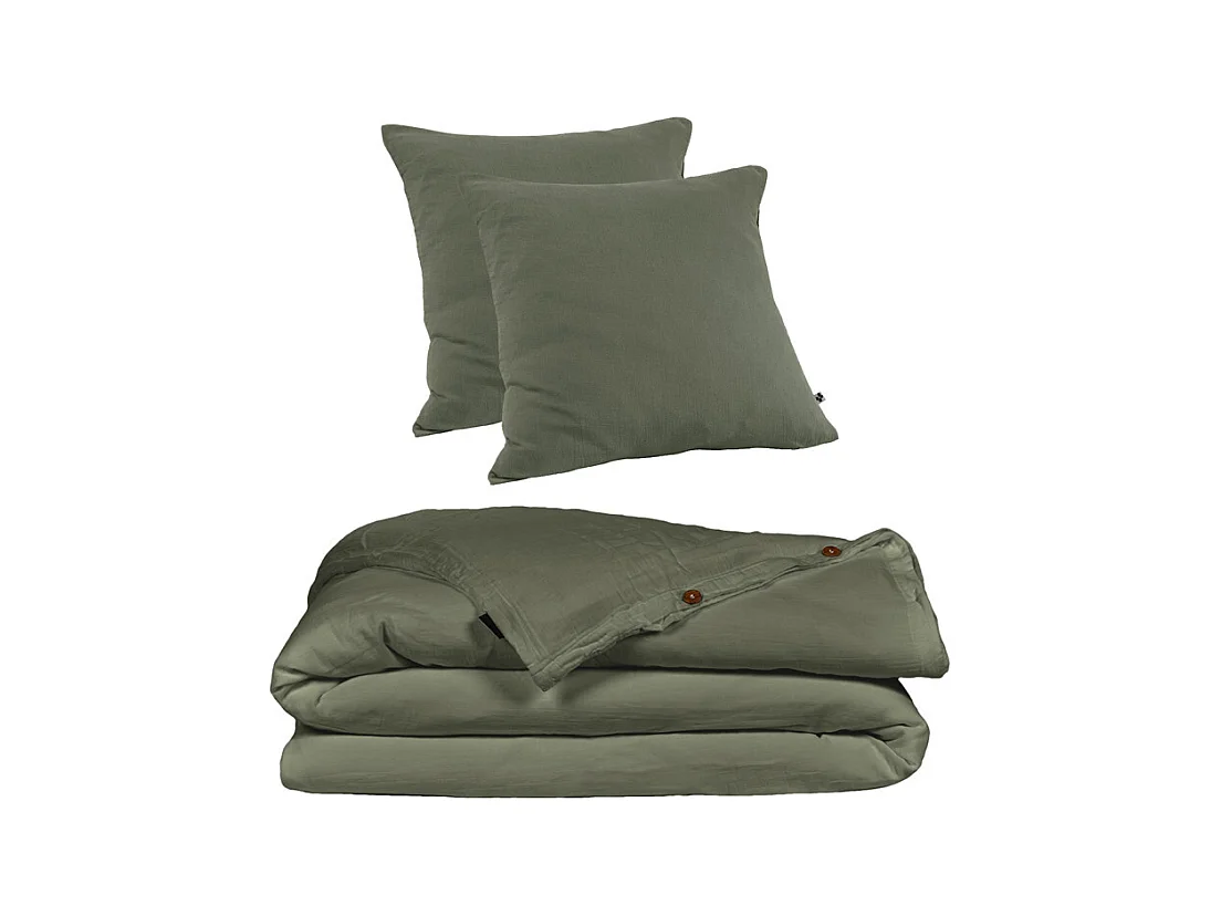 Parure de lit 220 x 240 cm en double gaze de coton vert - PEPA 3