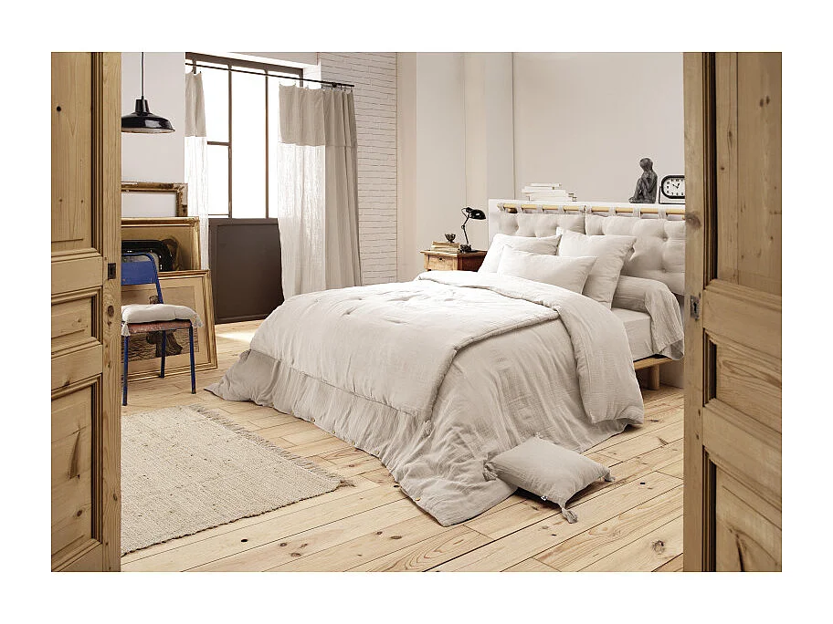 Parure de lit 240 x 260 cm en double gaze de coton écru - PEPA 4