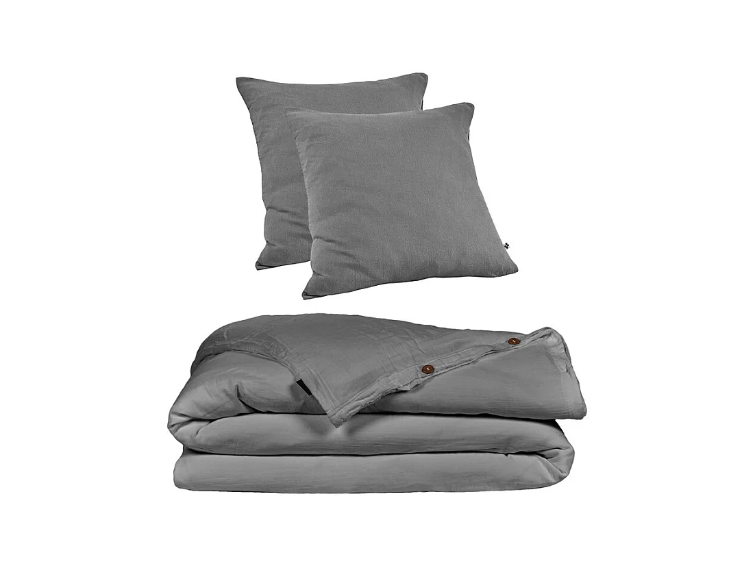 Parure de lit 240 x 260 cm en double gaze de coton gris - PEPA 4
