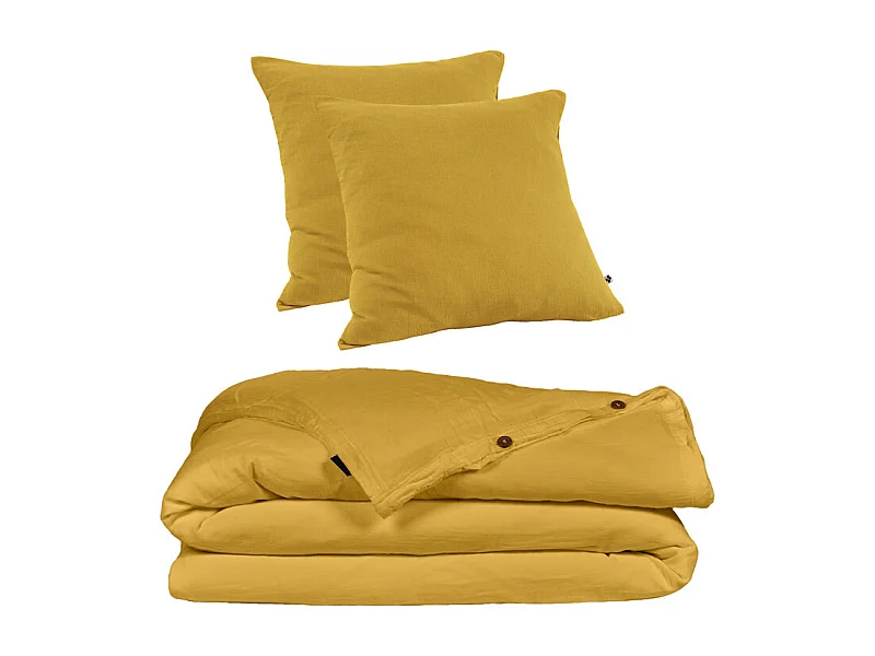 Parure de lit 240 x 260 cm en double gaze de coton jaune - PEPA 4