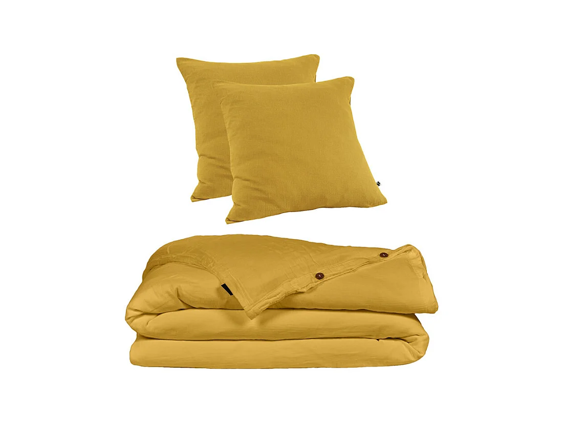 Parure de lit 240 x 260 cm en double gaze de coton jaune - PEPA 4