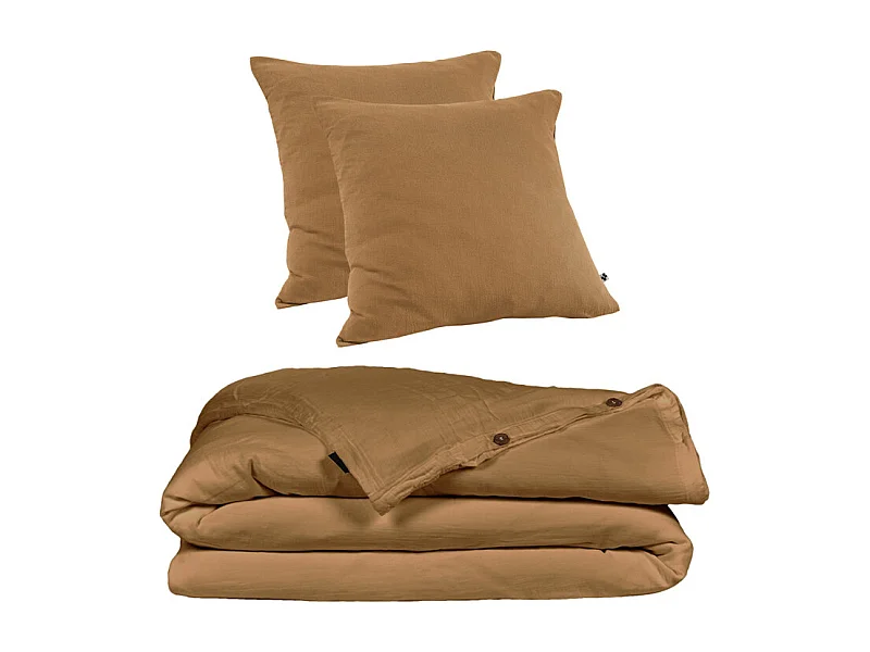Parure de lit 240 x 260 cm en double gaze de coton camel - PEPA 4