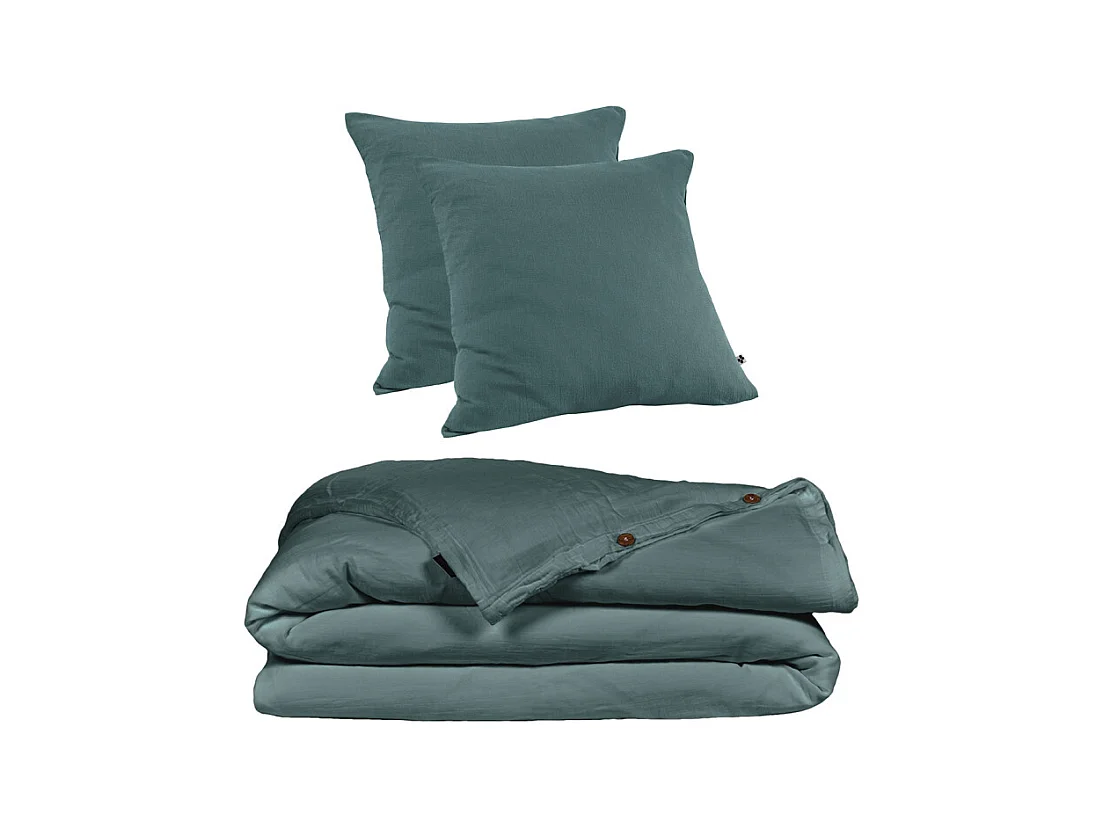 Parure de lit 240 x 260 cm double gaze de coton bleu canard - PEPA 4