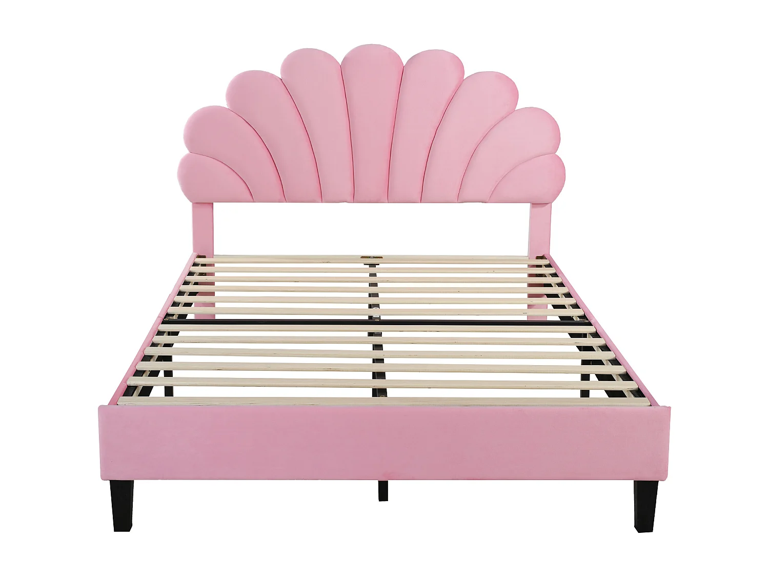 Lit double rembourré en velours - 140x200cm - tête de lit en forme de fleur - avec sommier à lattes - Rose