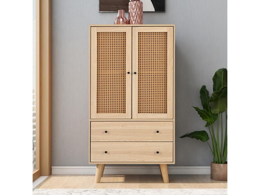 Credenza alta con 2 ante e 2 cassetti in agglomerato di legno - stile classico - colore rovere