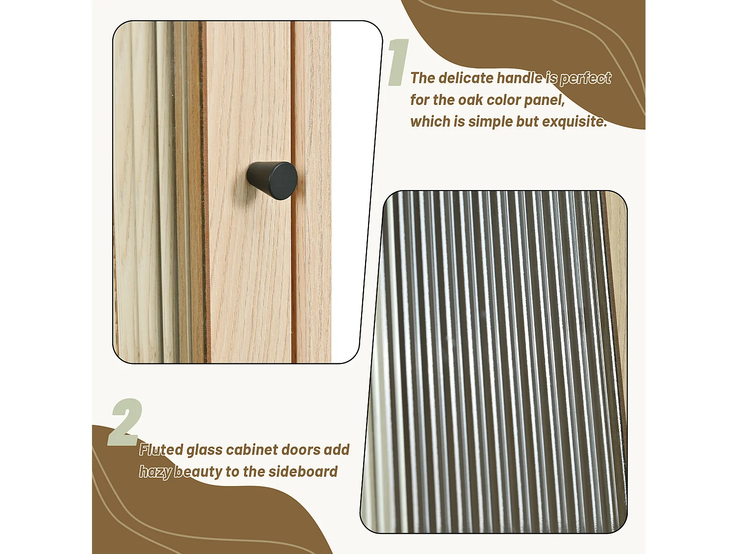 Credenza alta in legno - 2 ante scorrevoli in rattan e vetro - stile contemporaneo - rovere