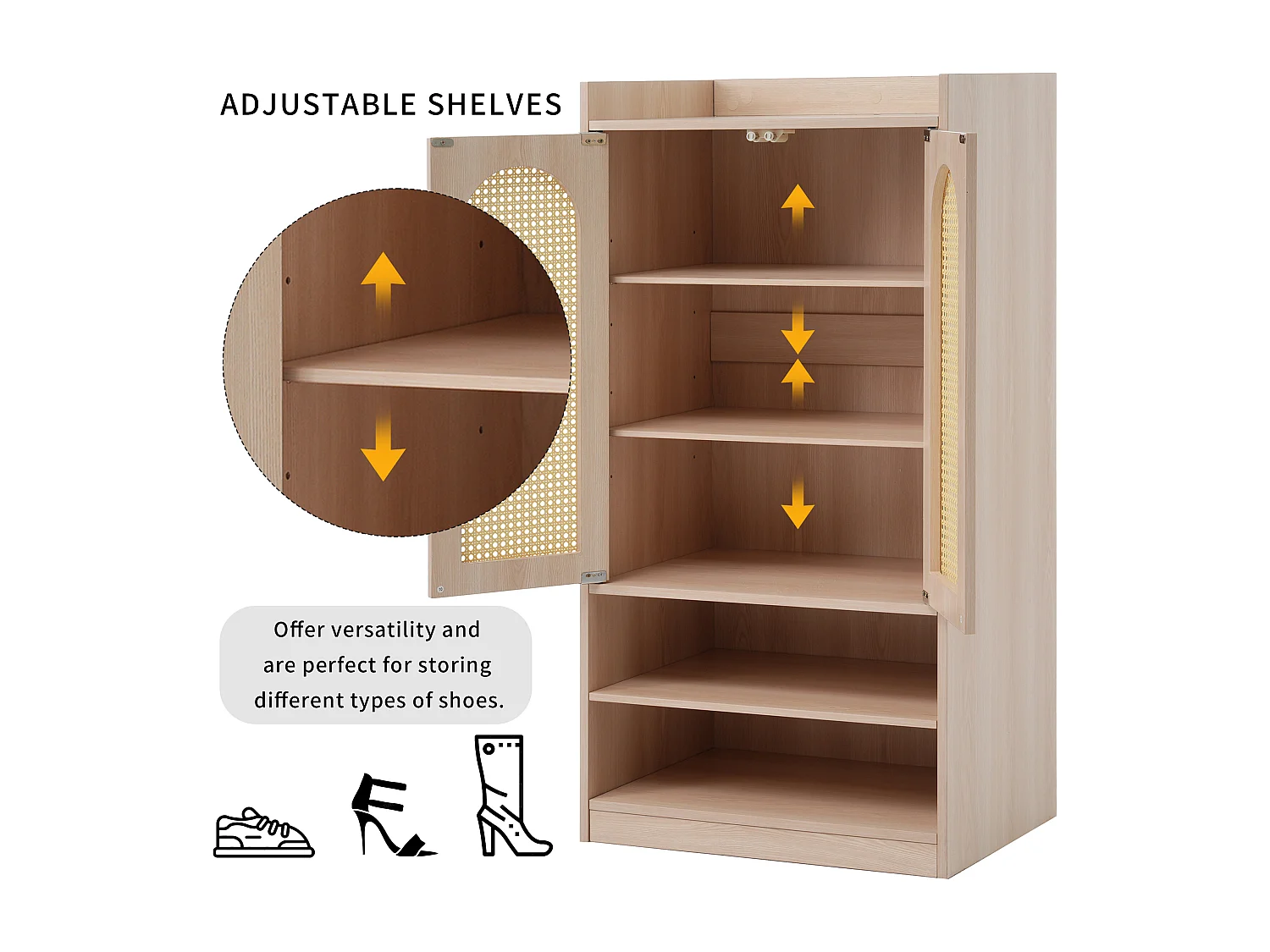 Guardaroba con 2 ante, 2 nicchie - Mobile da ingresso - Ripiani regolabili - Colore rovere