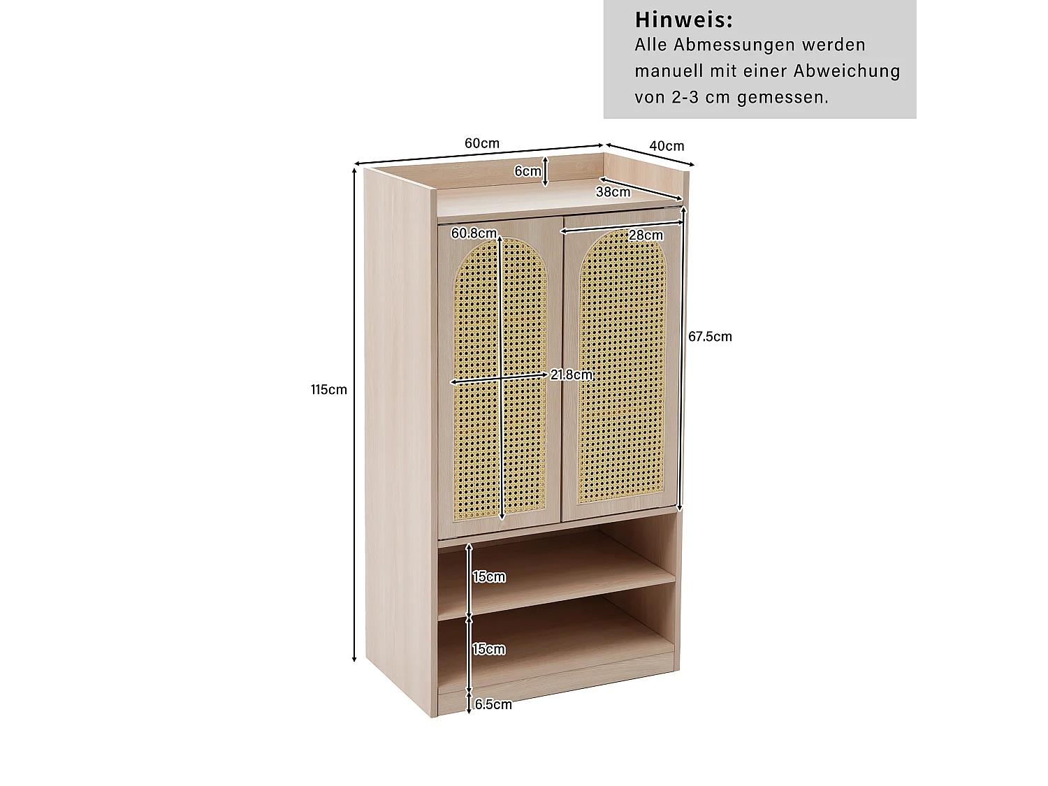 Guardaroba con 2 ante, 2 nicchie - Mobile da ingresso - Ripiani regolabili - Colore rovere