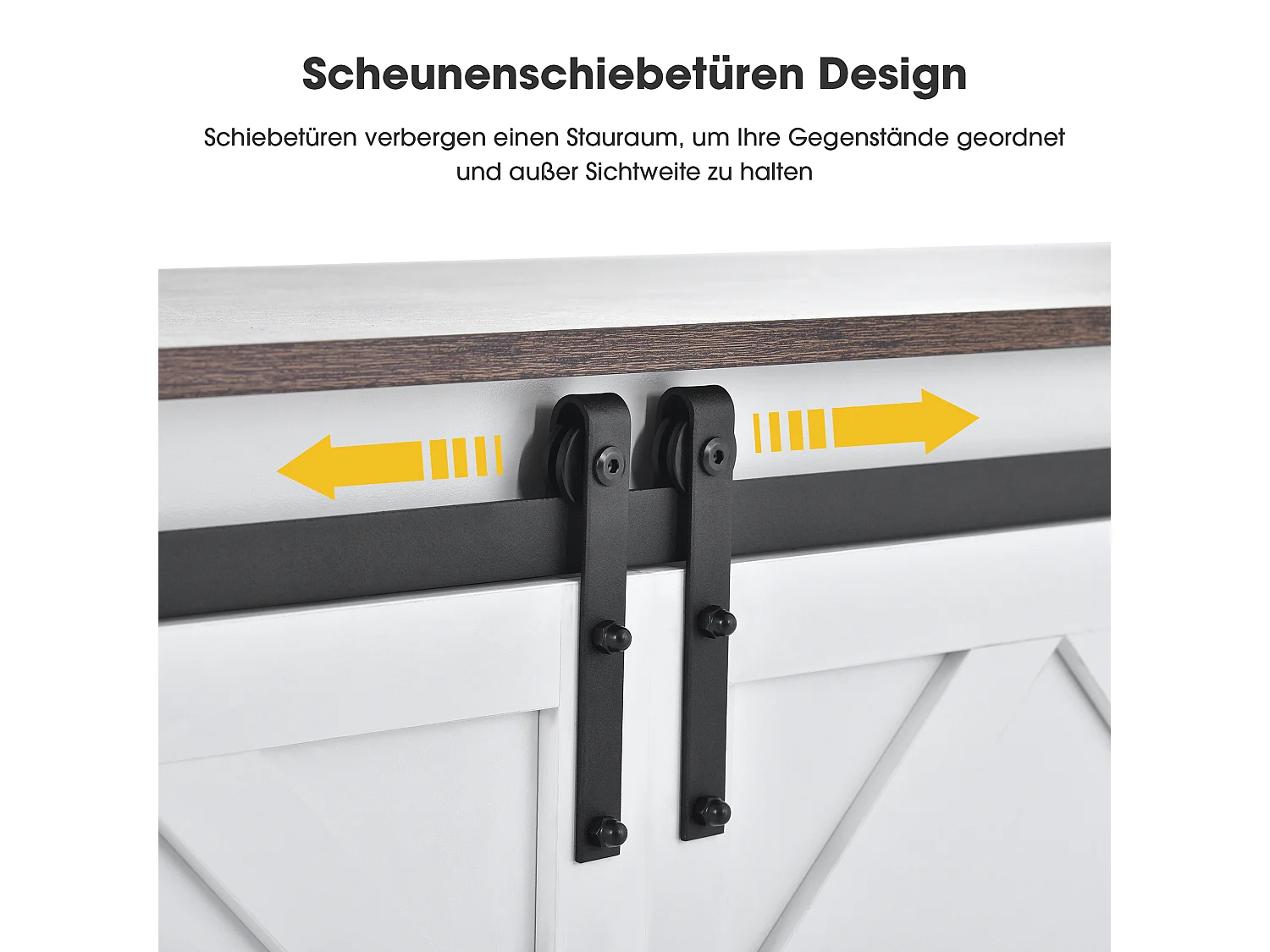 TV-meubel met 2 schuifdeuren en 2 nissen - Spaanplaat - Industriële stijl - Wit