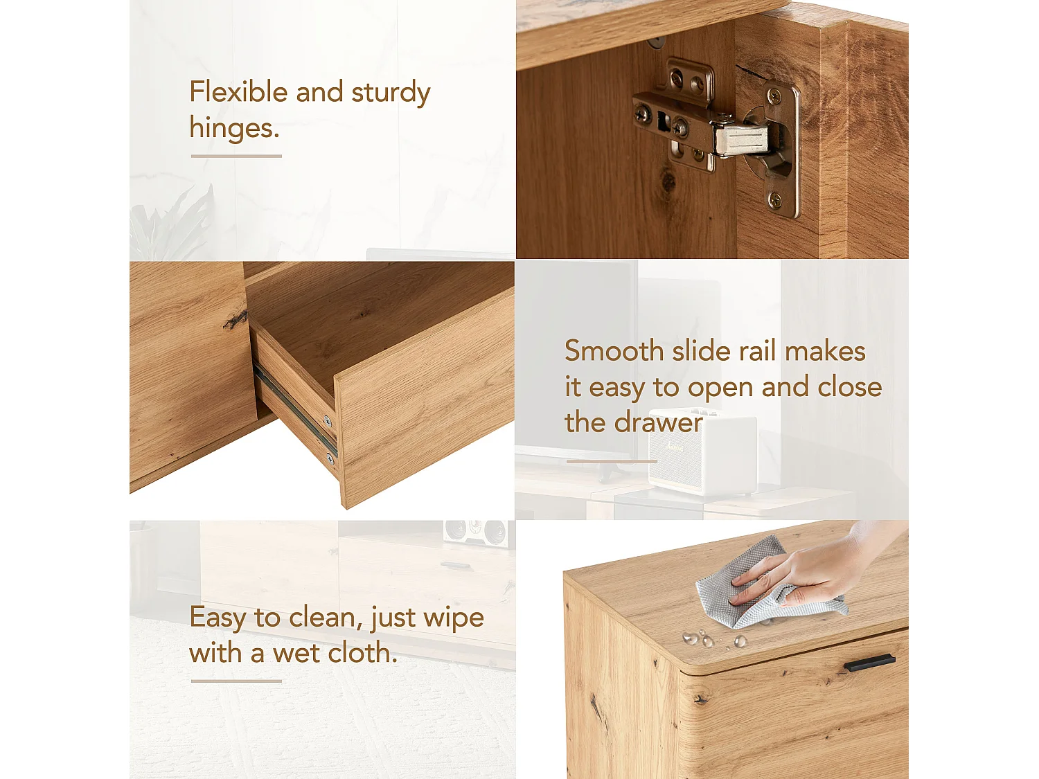 TV-meubel met 2 deuren, 1 lade en 1 nis - 180 x 40 x 47 cm - MDF-hout - kleuren bruin en grijs