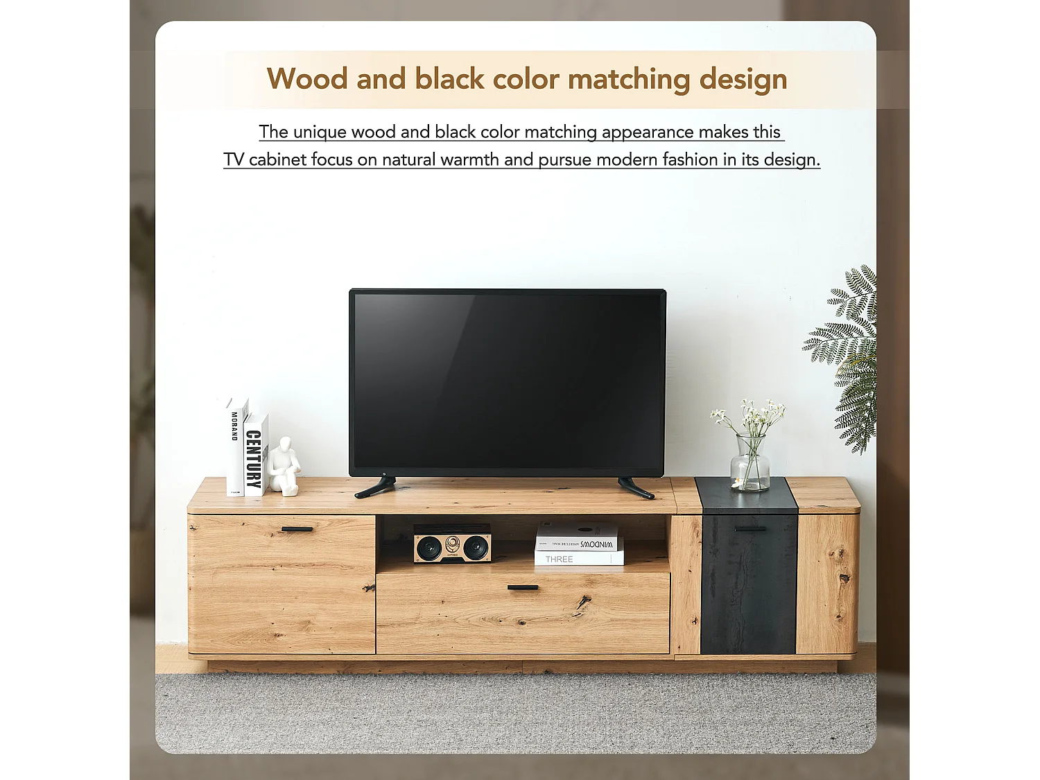 TV-meubel met 2 deuren, 1 lade en 1 nis - 180 x 40 x 47 cm - MDF-hout - kleuren bruin en grijs