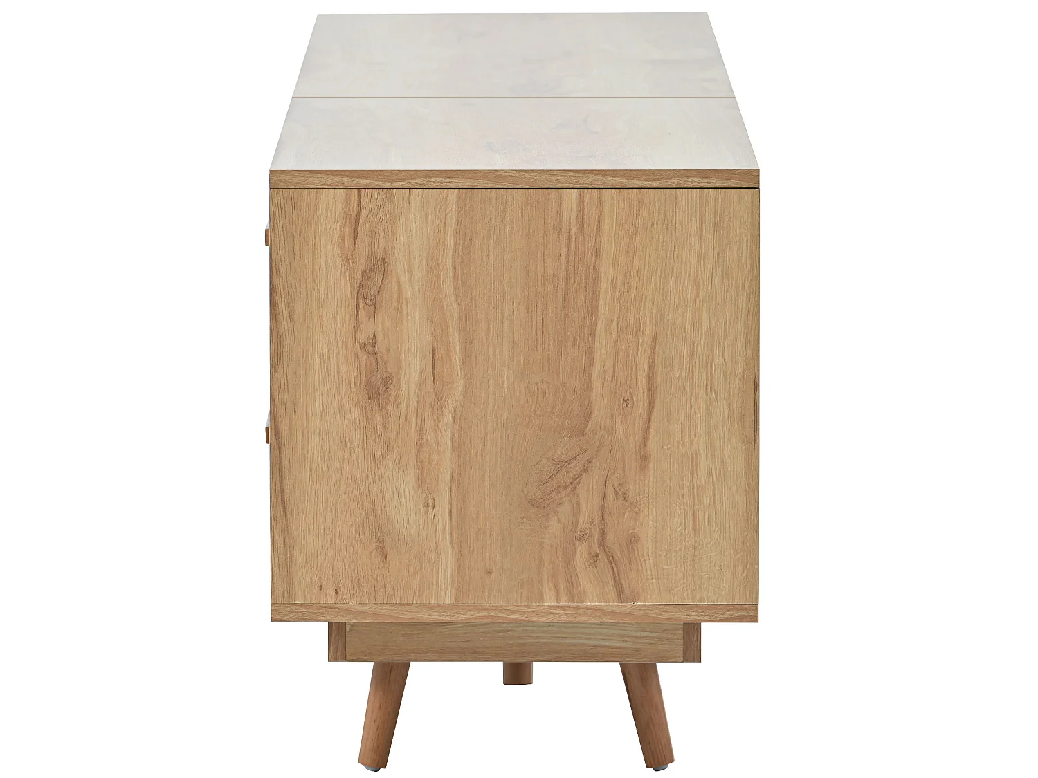 Meuble TV 190 cm en rotin - 3 portes, 2 tiroirs et 2 niches - style industriel - chêne