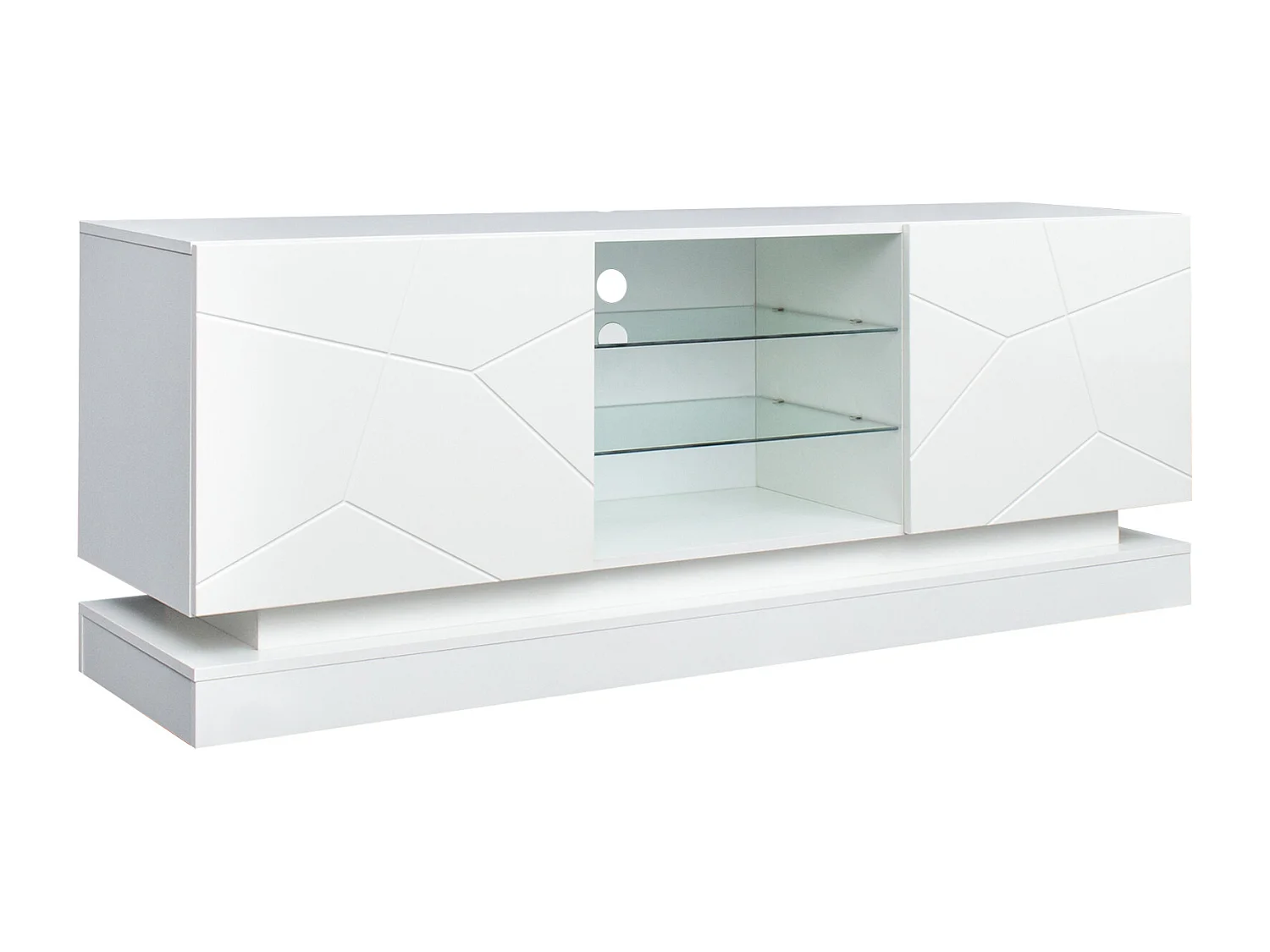 Houten tv-meubel met 2 deuren - verstelbare glazen plank - LED's - moderne stijl - glanzend wit