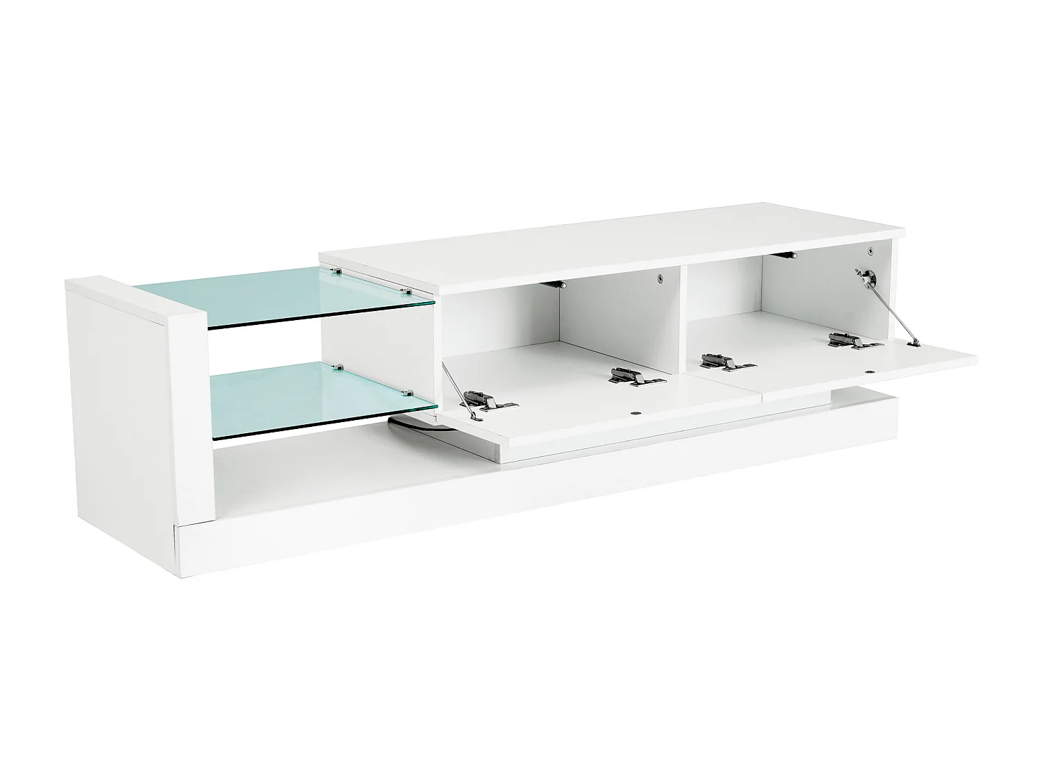 Mobile TV lucido con 2 ante e 2 ripiani in vetro - pannello truciolare - LED - bianco