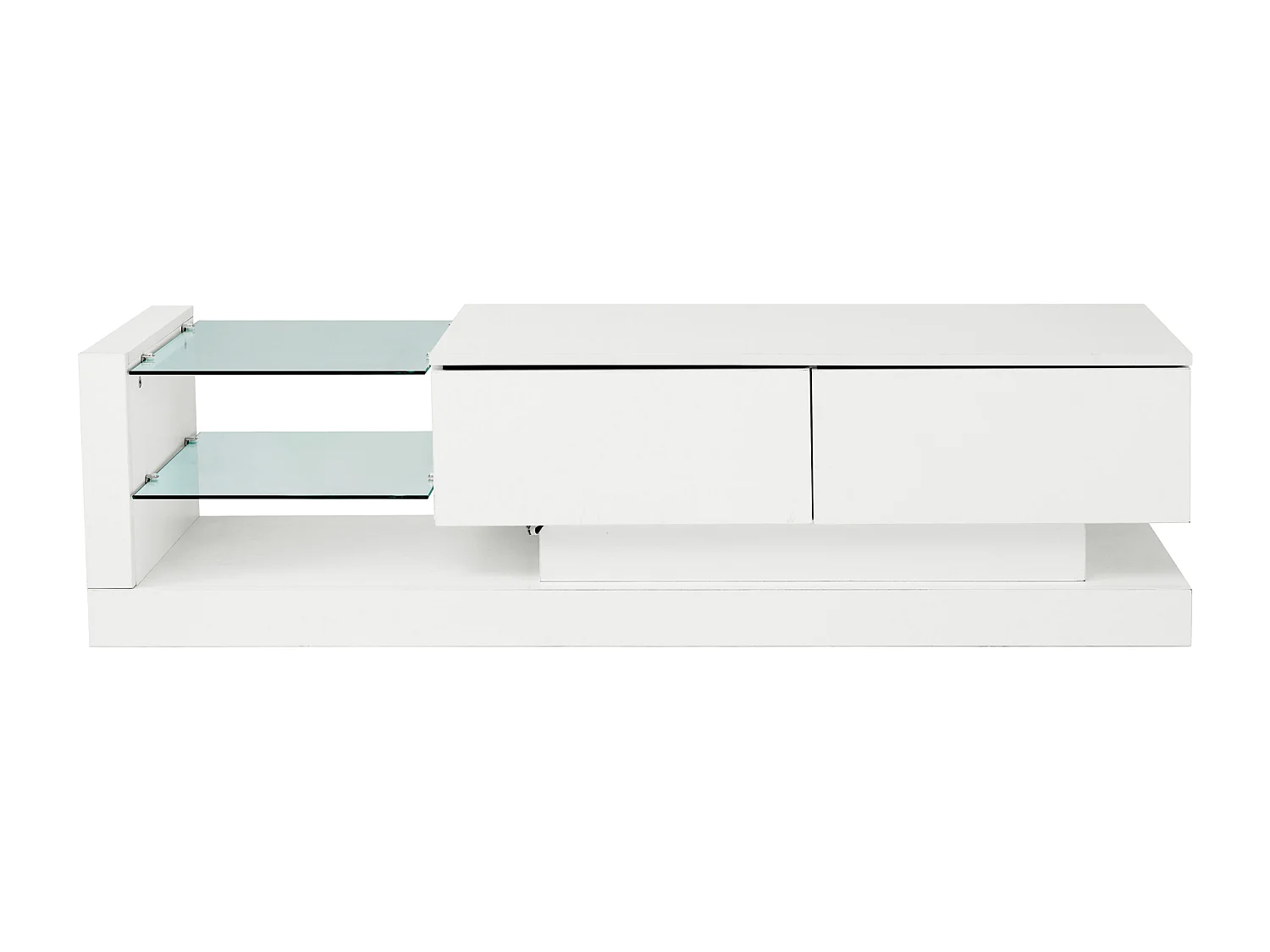 Mobile TV lucido con 2 ante e 2 ripiani in vetro - pannello truciolare - LED - bianco