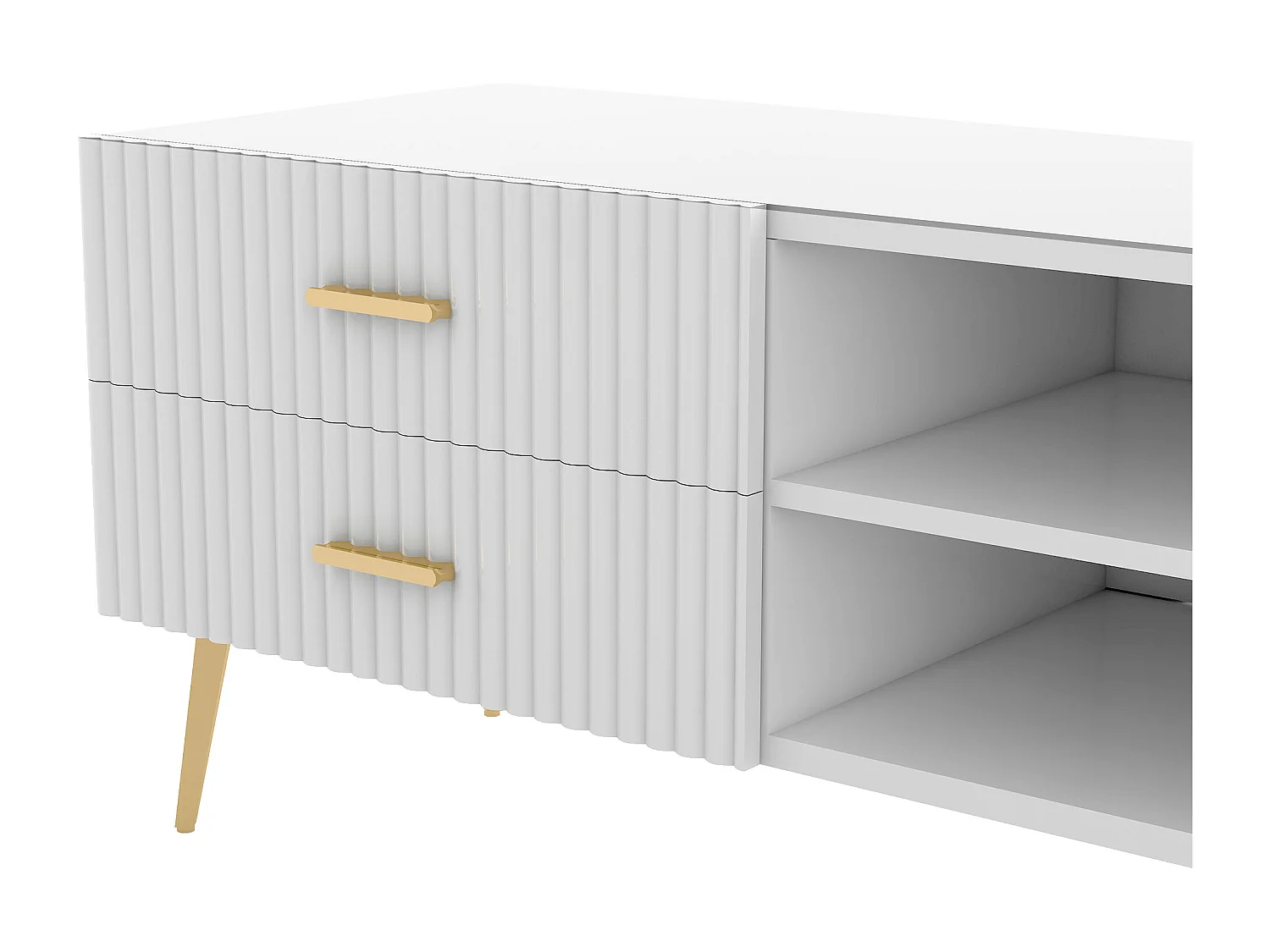Mueble para TV con 2 puertas, 2 cajones y 2 nichos - MDF - patas de metal - blanco