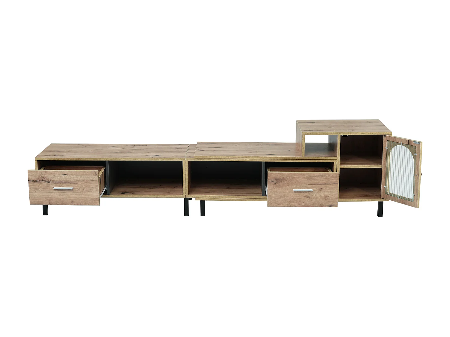 Meuble TV extensible de 170 à 278 cm - effet bois - 4 compartiments, 2 tiroirs, 1 porte - coloris naturel