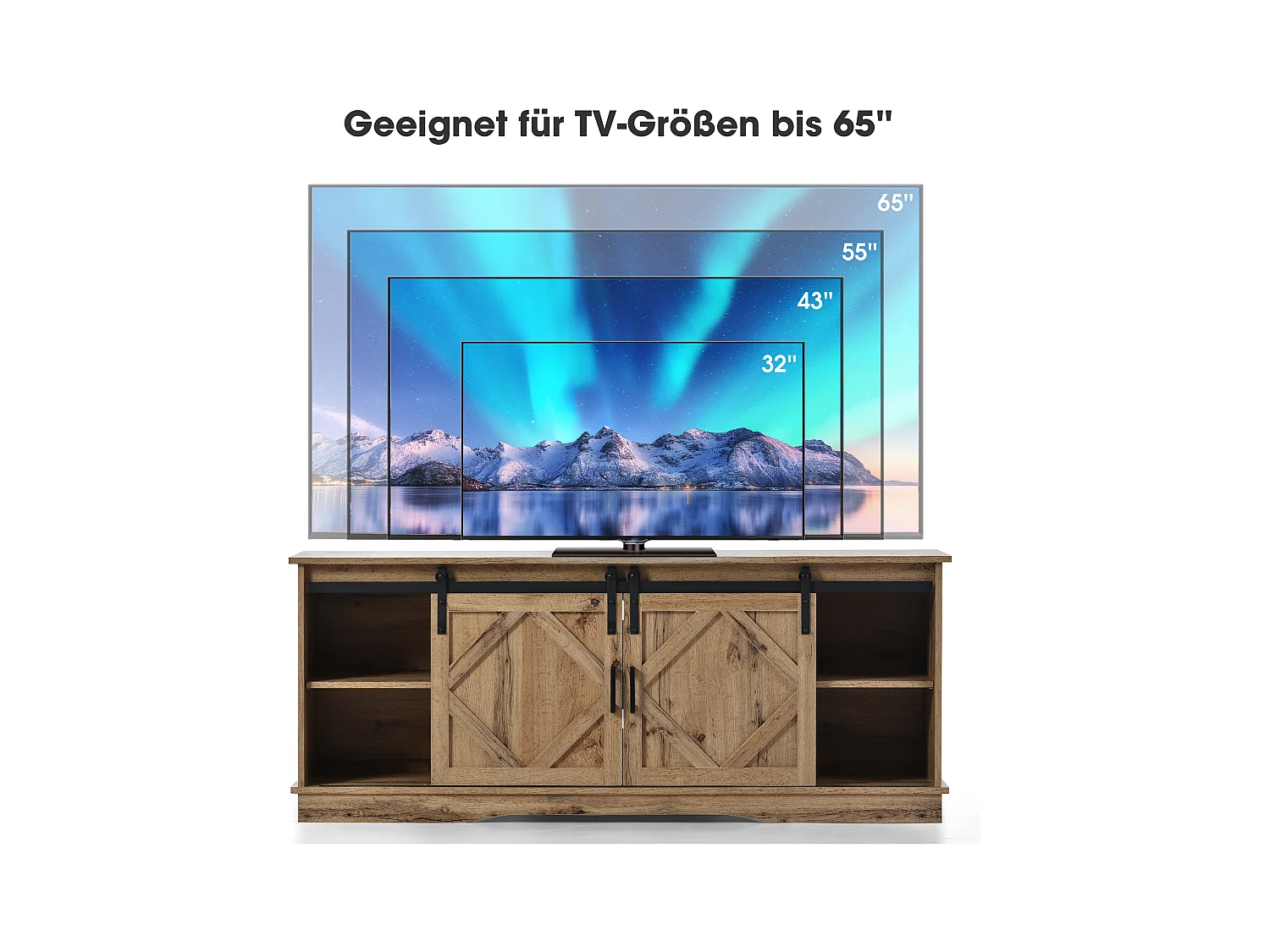 Meuble TV avec 2 portes coulissantes - étagères réglables - pour salon, salle à manger - style classique - marron