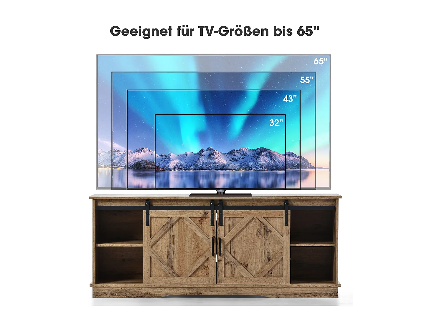 TV-Schrank mit 2 Schiebetüren – verstellbare Einlegeböden – für Wohnzimmer, Esszimmer – klassischer Stil – braun