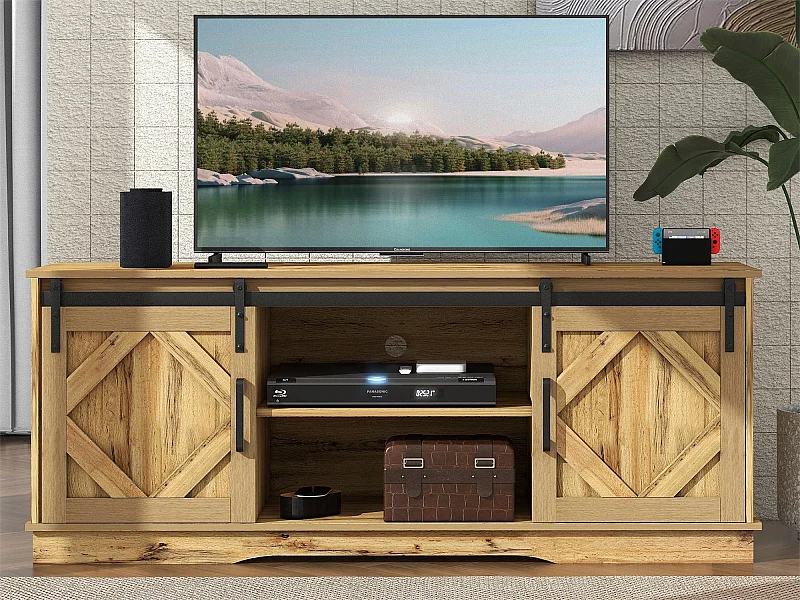 TV-meubel met 2 schuifdeuren - verstelbare planken - voor woonkamer, eetkamer - klassieke stijl - bruin