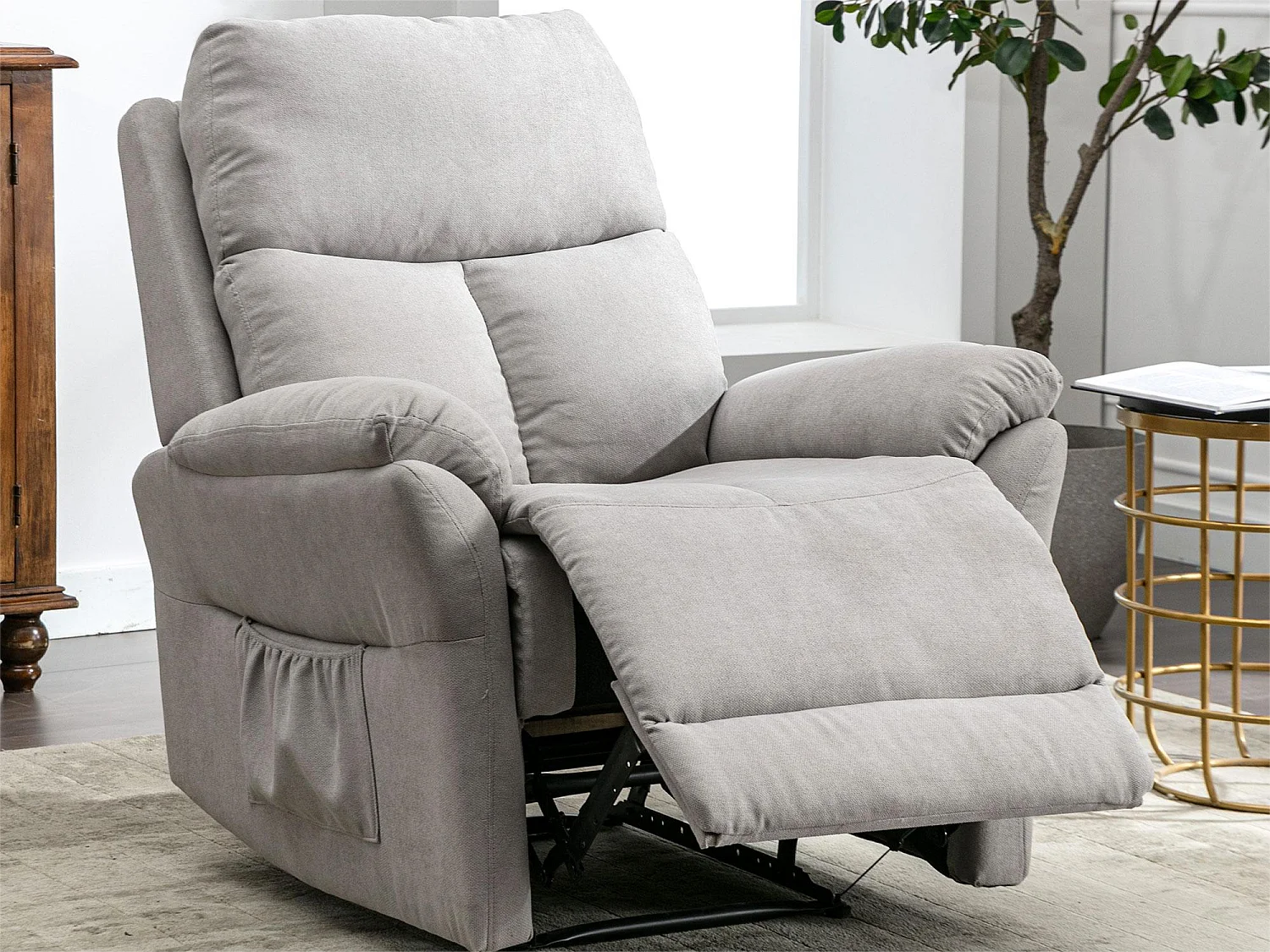 Stoffen loungestoel met voetenbankje voor de woonkamer - grijze kleur