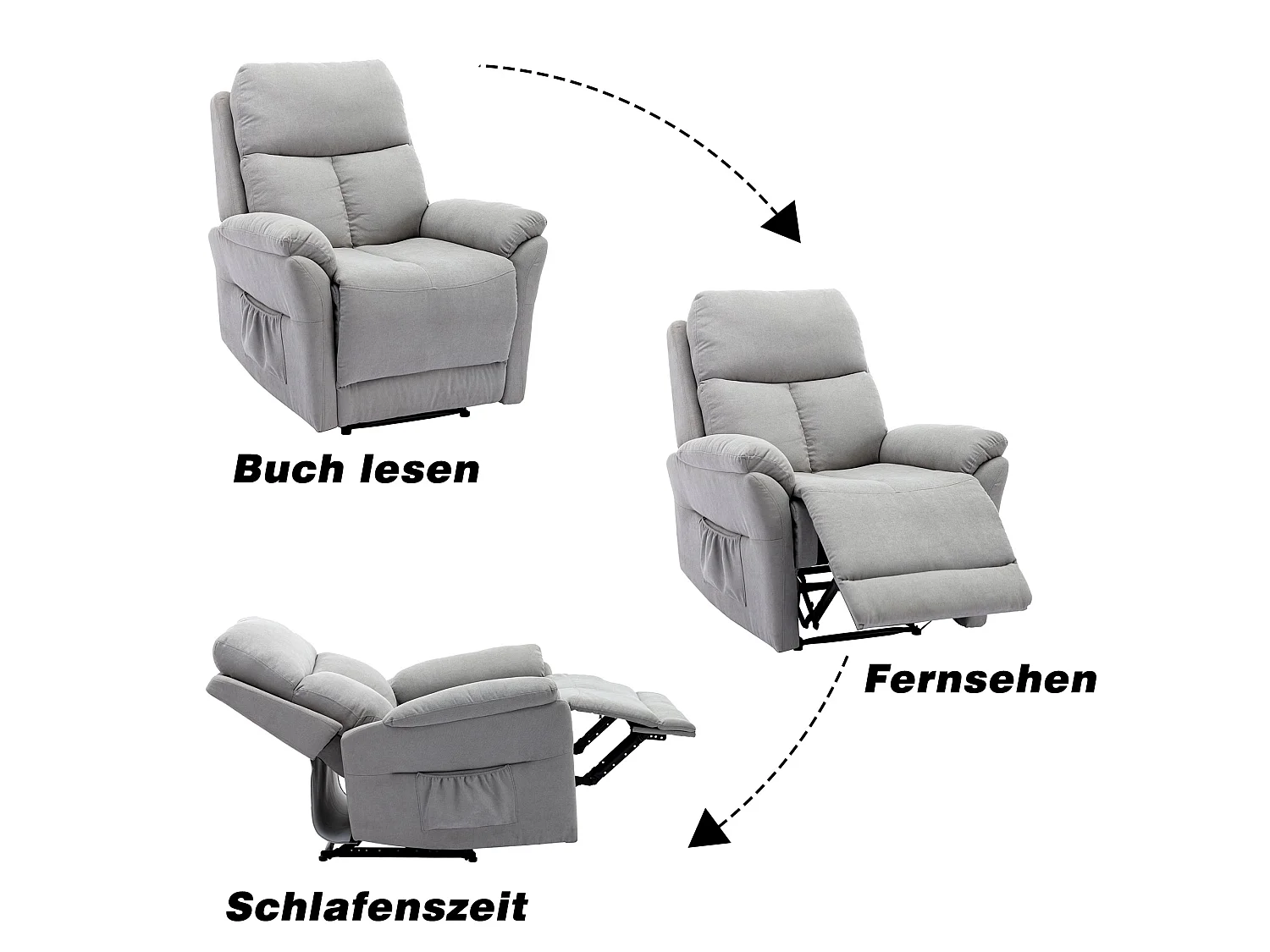 Stoffen loungestoel met voetenbankje voor de woonkamer - grijze kleur