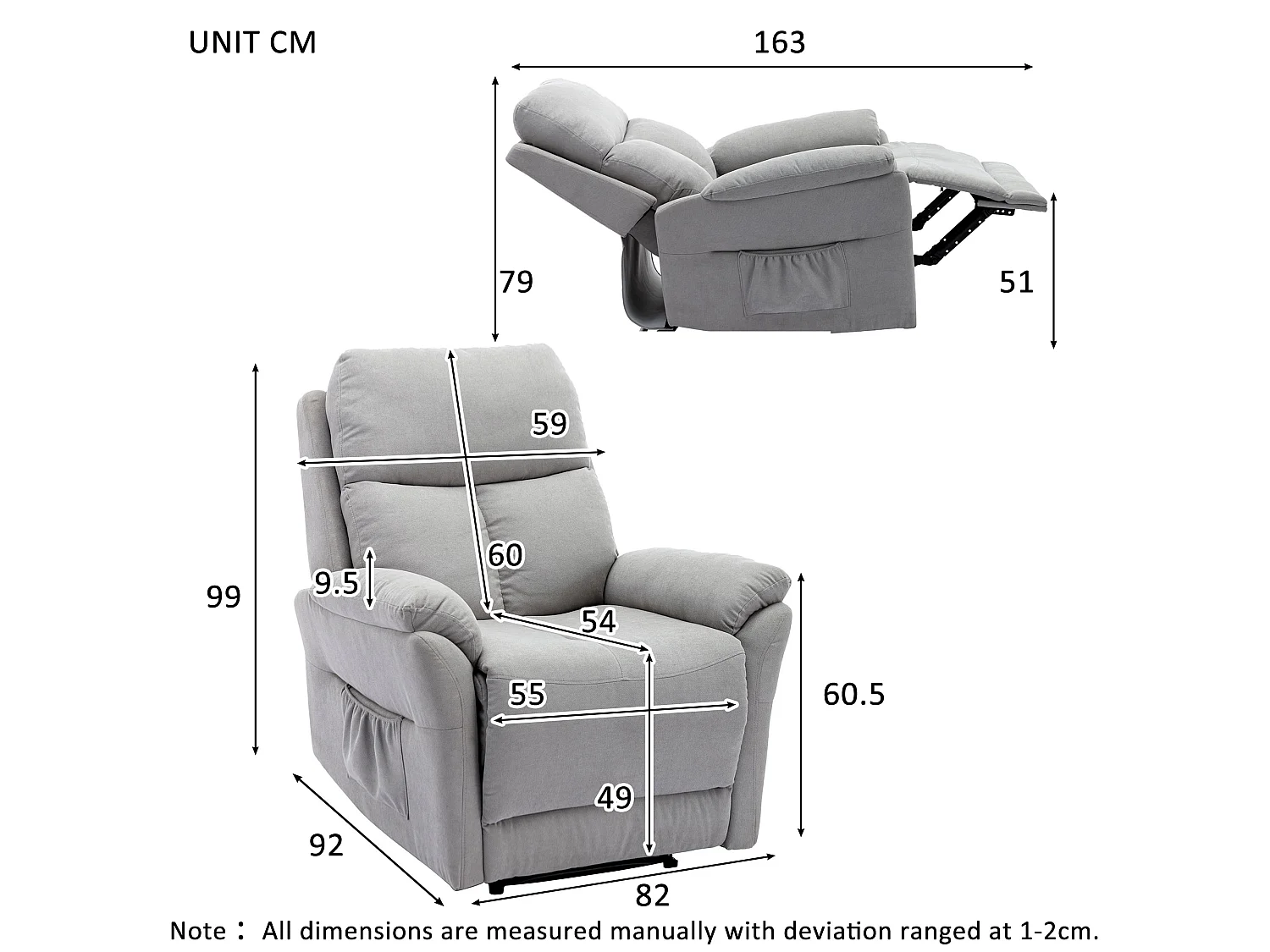 Stoffen loungestoel met voetenbankje voor de woonkamer - grijze kleur