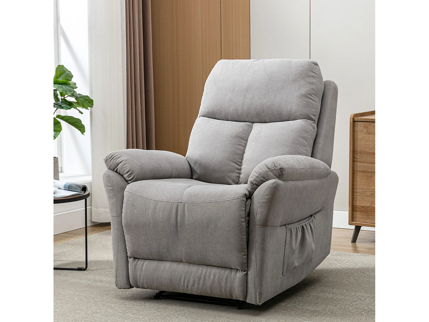 Stoffen loungestoel met voetenbankje voor de woonkamer - grijze kleur