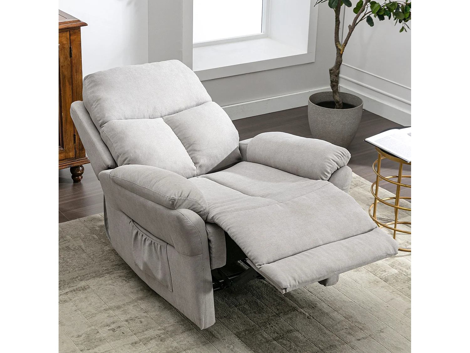 Stoffen loungestoel met voetenbankje voor de woonkamer - grijze kleur