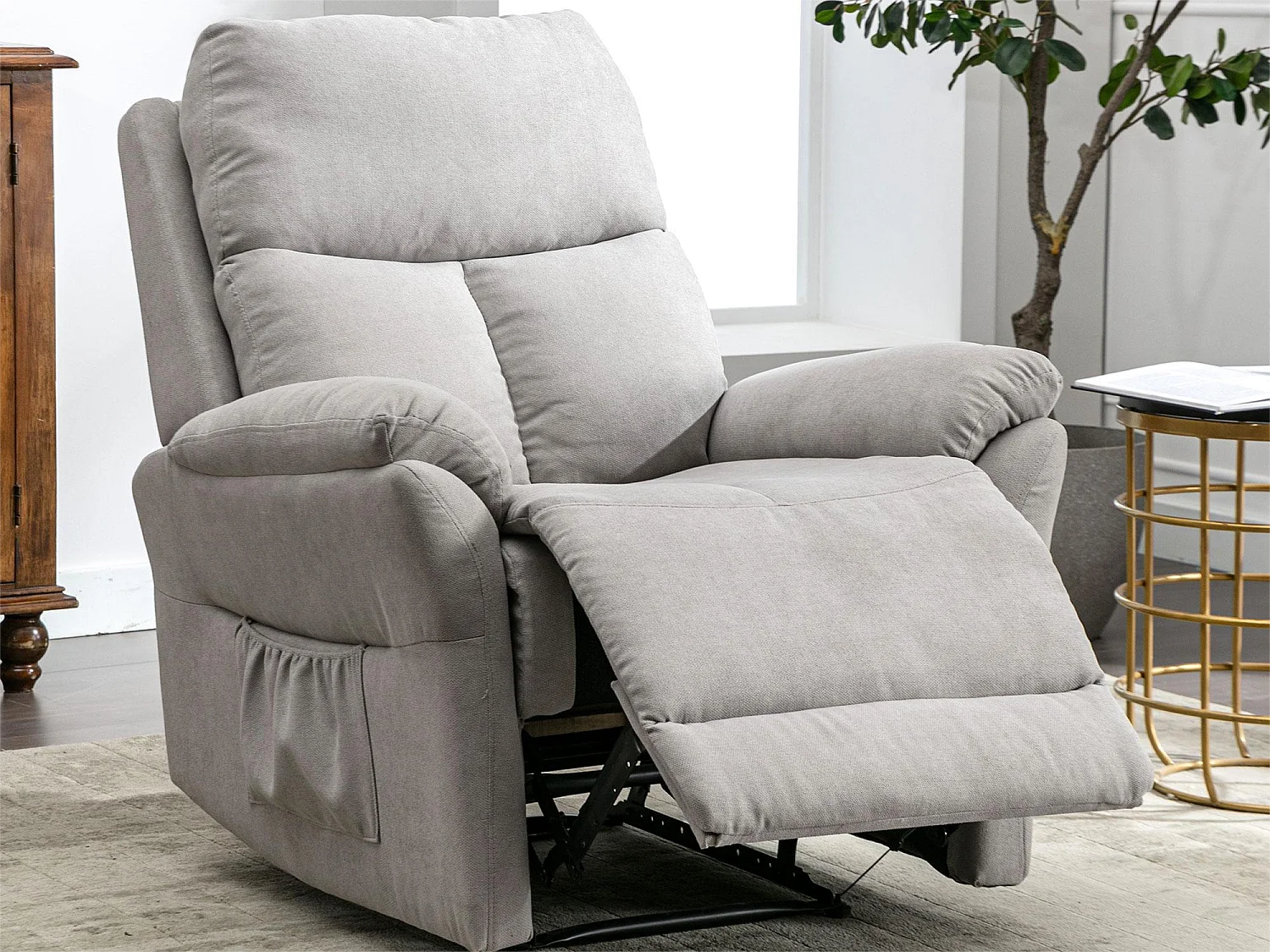 Stoffen loungestoel met voetenbankje voor de woonkamer - grijze kleur