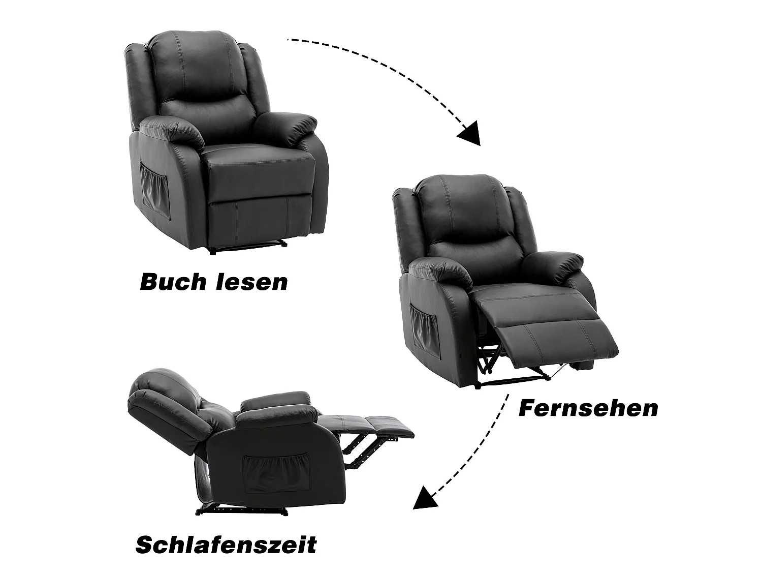 Fauteuil de relaxation inclinable avec repose-pied ajustable à main revêtement simili noir