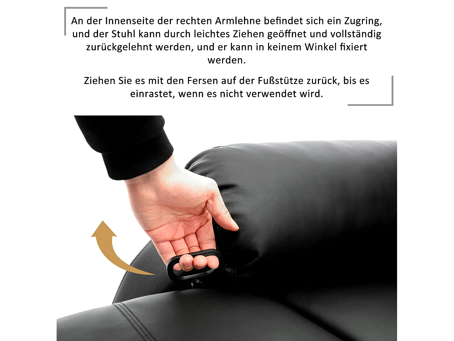 Fauteuil de relaxation inclinable avec repose-pied ajustable à main revêtement simili noir
