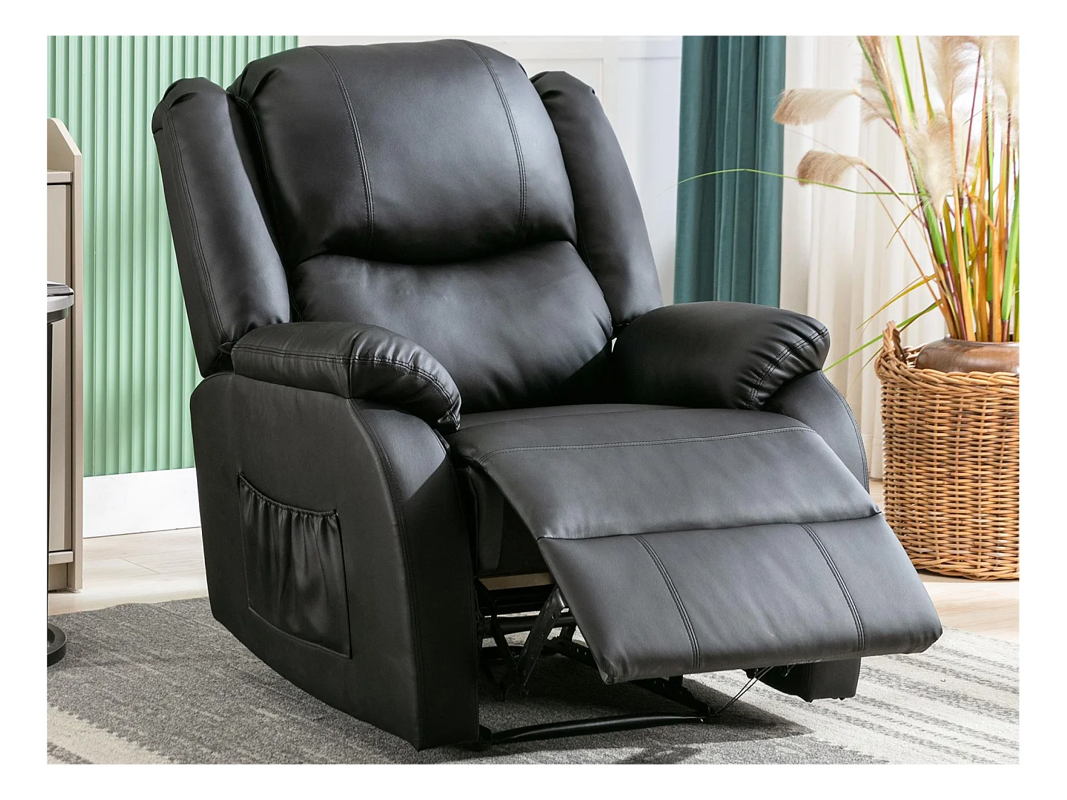 Fauteuil de relaxation inclinable avec repose-pied ajustable à main revêtement simili noir