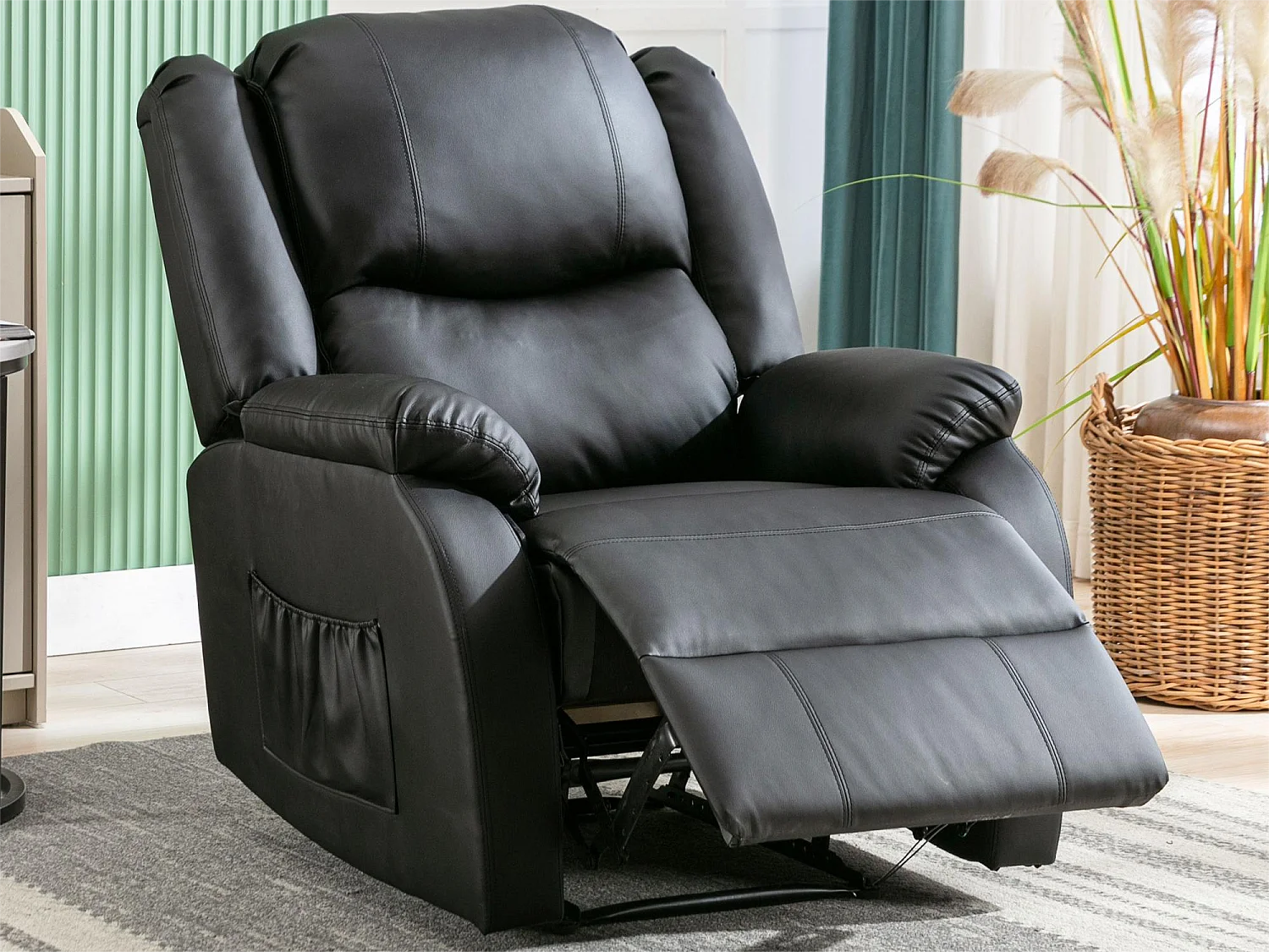 Fauteuil de relaxation inclinable avec repose-pied ajustable à main revêtement simili noir