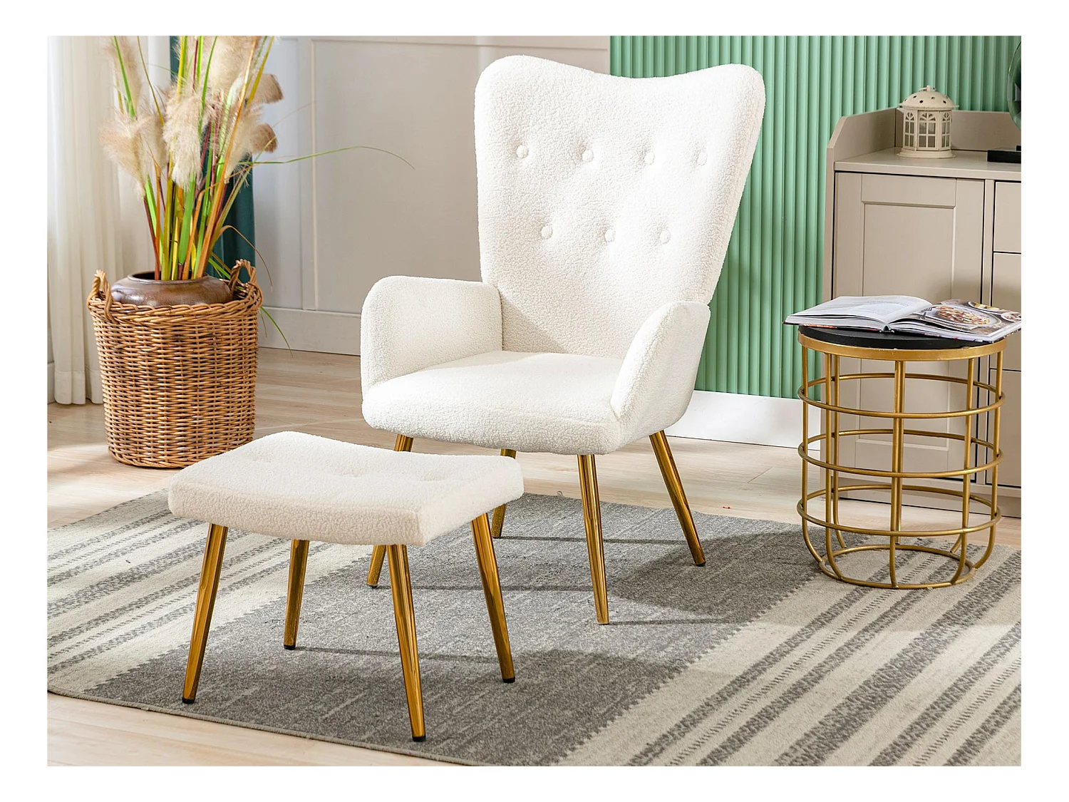 Relaxfauteuil met voetsteun - French Terry stof - voor woonkamer, slaapkamer en eetkamer - wit