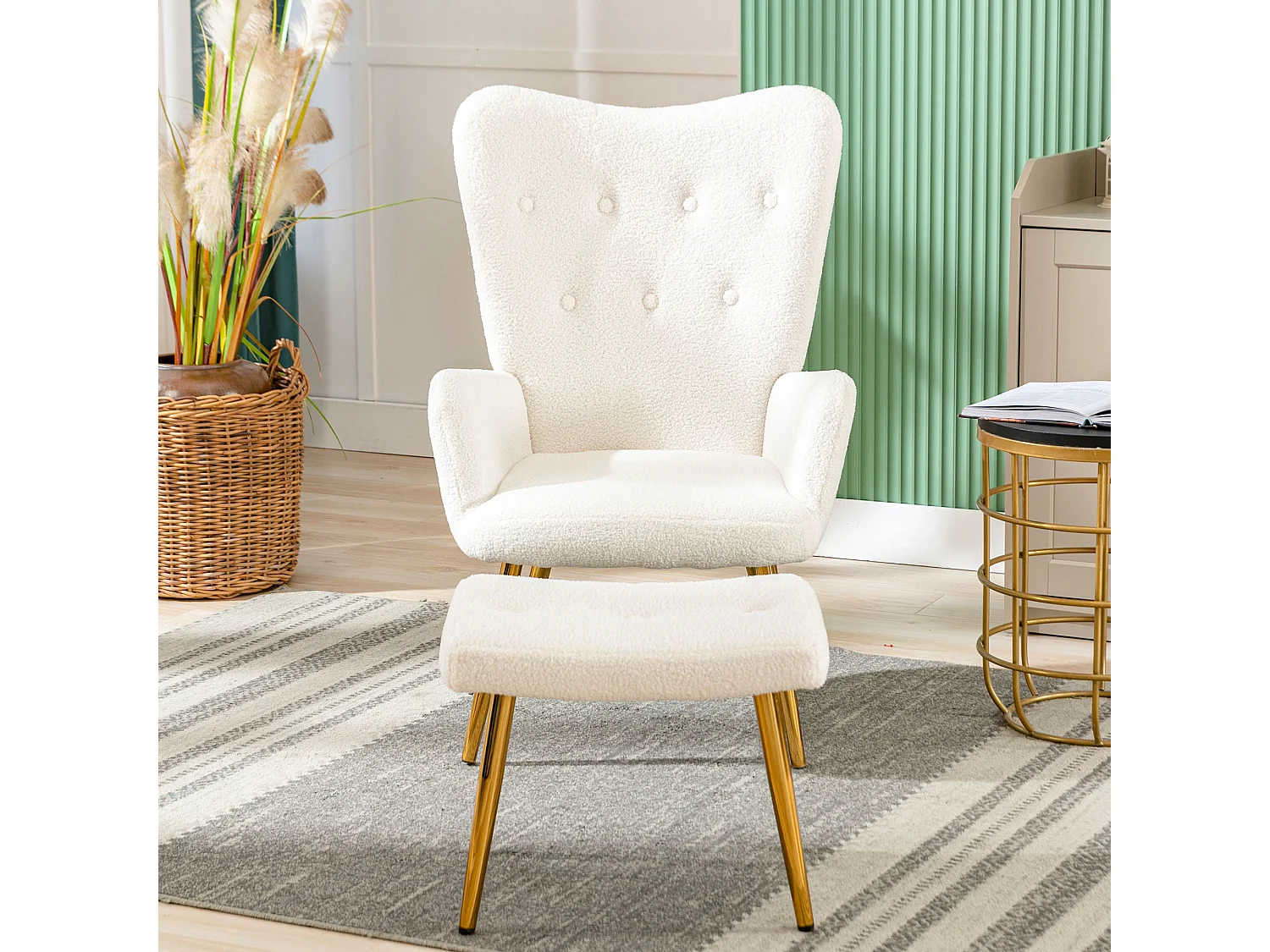 Relaxfauteuil met voetsteun - French Terry stof - voor woonkamer, slaapkamer en eetkamer - wit