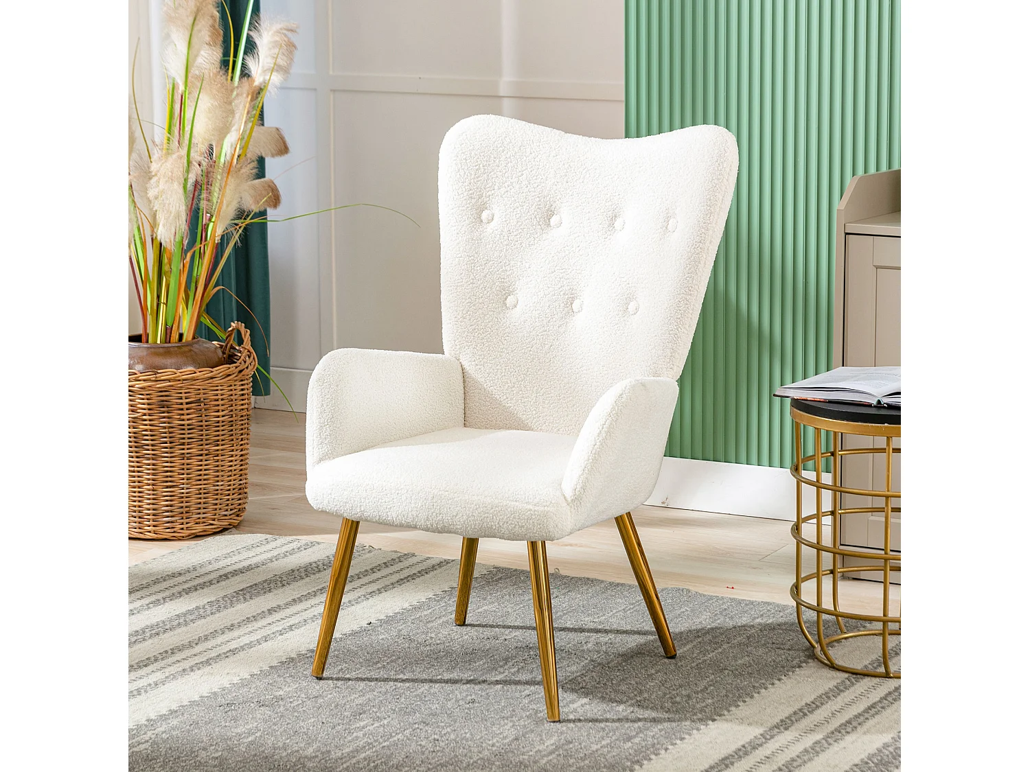 Relaxfauteuil met voetsteun - French Terry stof - voor woonkamer, slaapkamer en eetkamer - wit