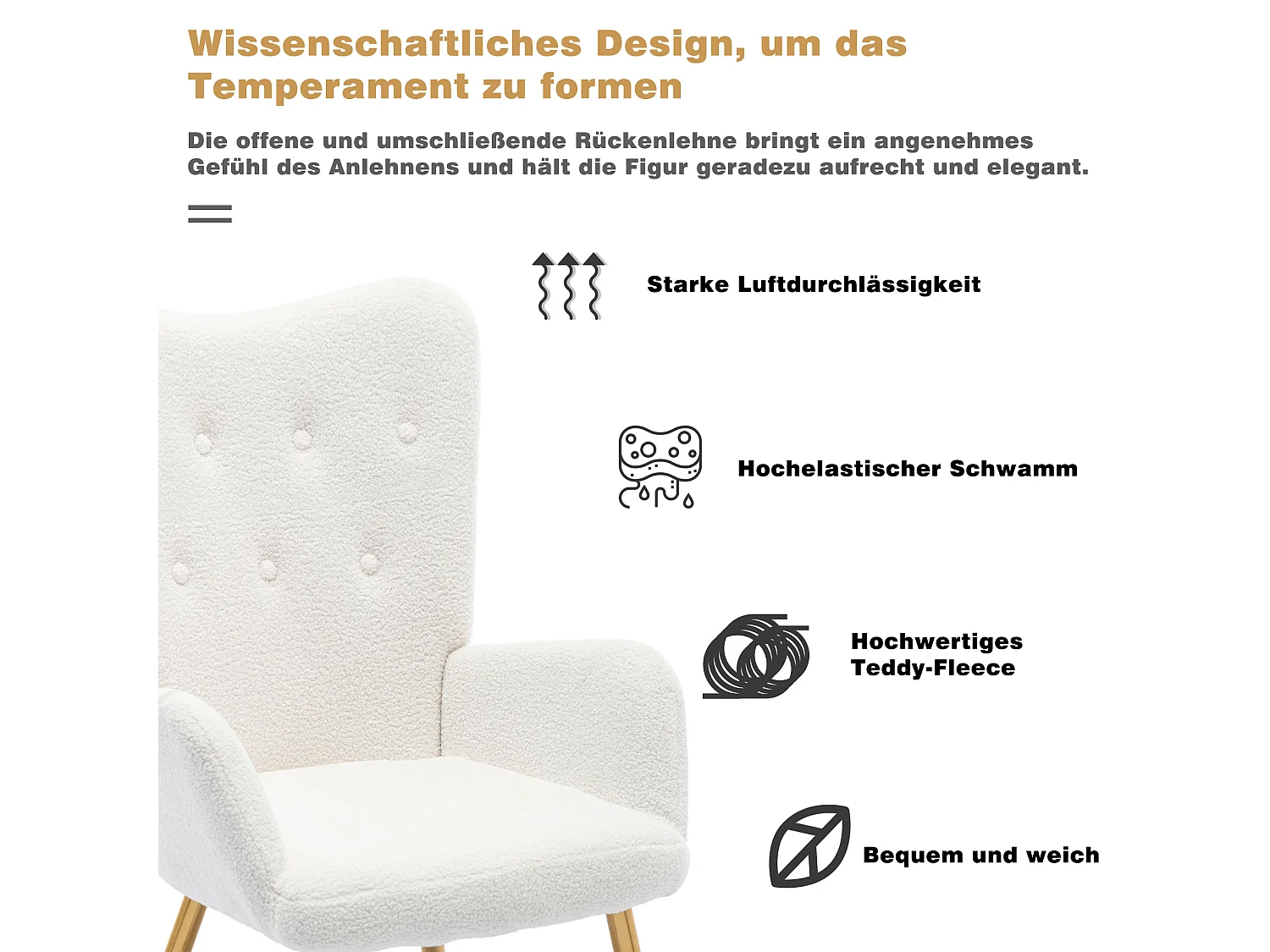 Relaxfauteuil met voetsteun - French Terry stof - voor woonkamer, slaapkamer en eetkamer - wit