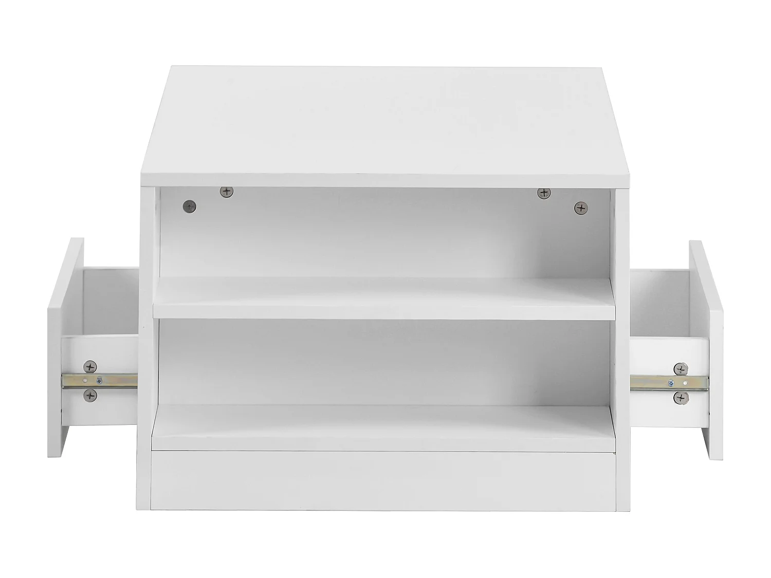 Mesa de centro moderna - 2 cajones y 2 estantes - Tableros de partículas - LED - Blanco