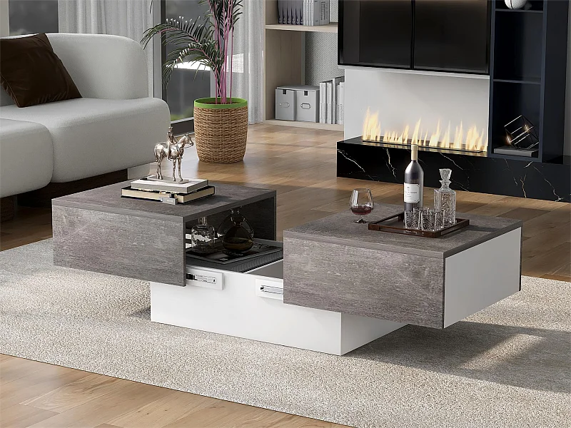 Ausziehbarer Couchtisch – MDF-Holz – Moderner Stil – für Wohnzimmer, Büro – Grau