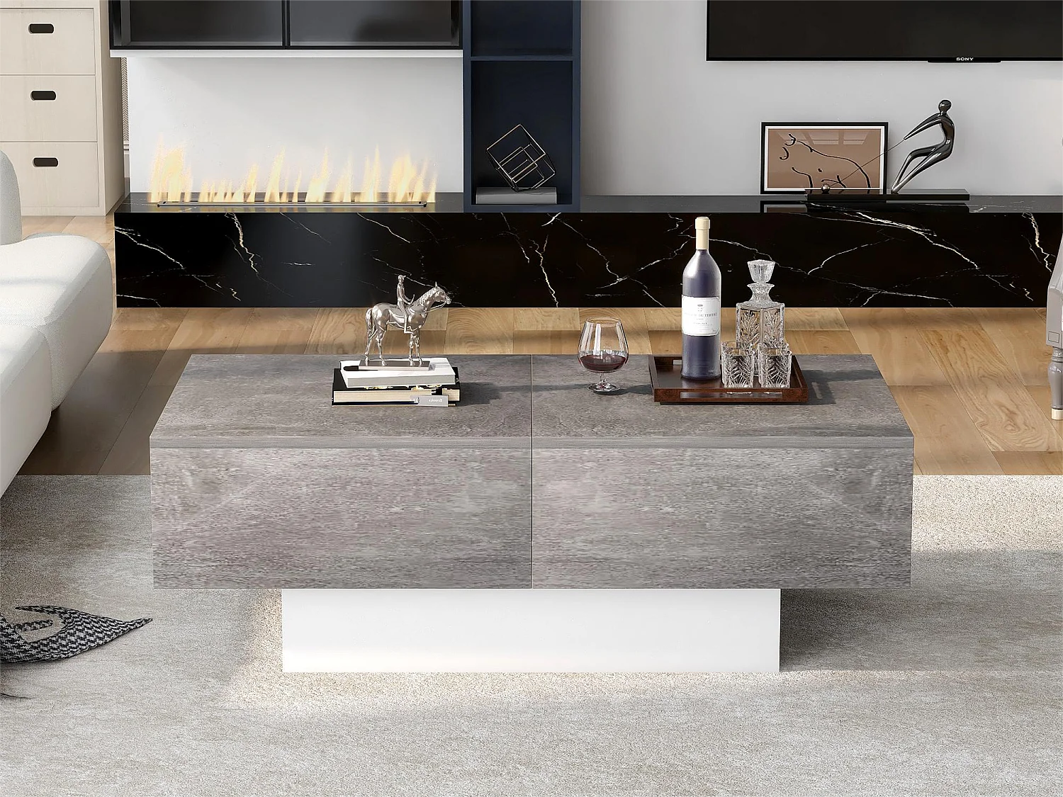 Table basse extensible - Bois MDF - Style moderne - pour salon, bureau - Gris