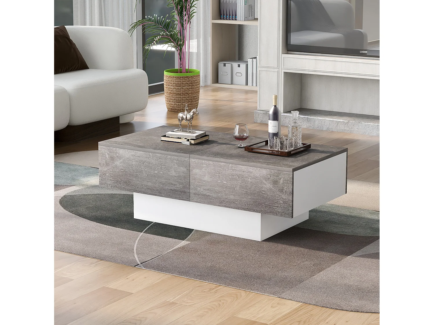 Table basse extensible - Bois MDF - Style moderne - pour salon, bureau - Gris