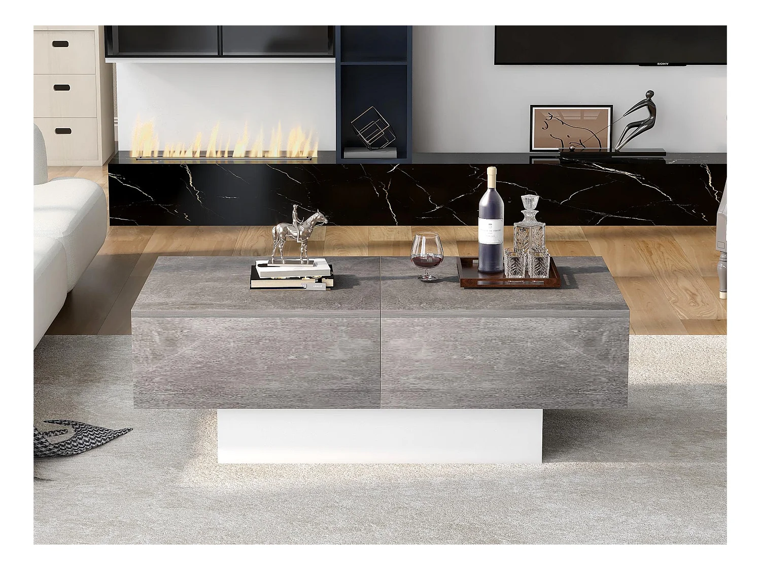 Ausziehbarer Couchtisch – MDF-Holz – Moderner Stil – für Wohnzimmer, Büro – Grau