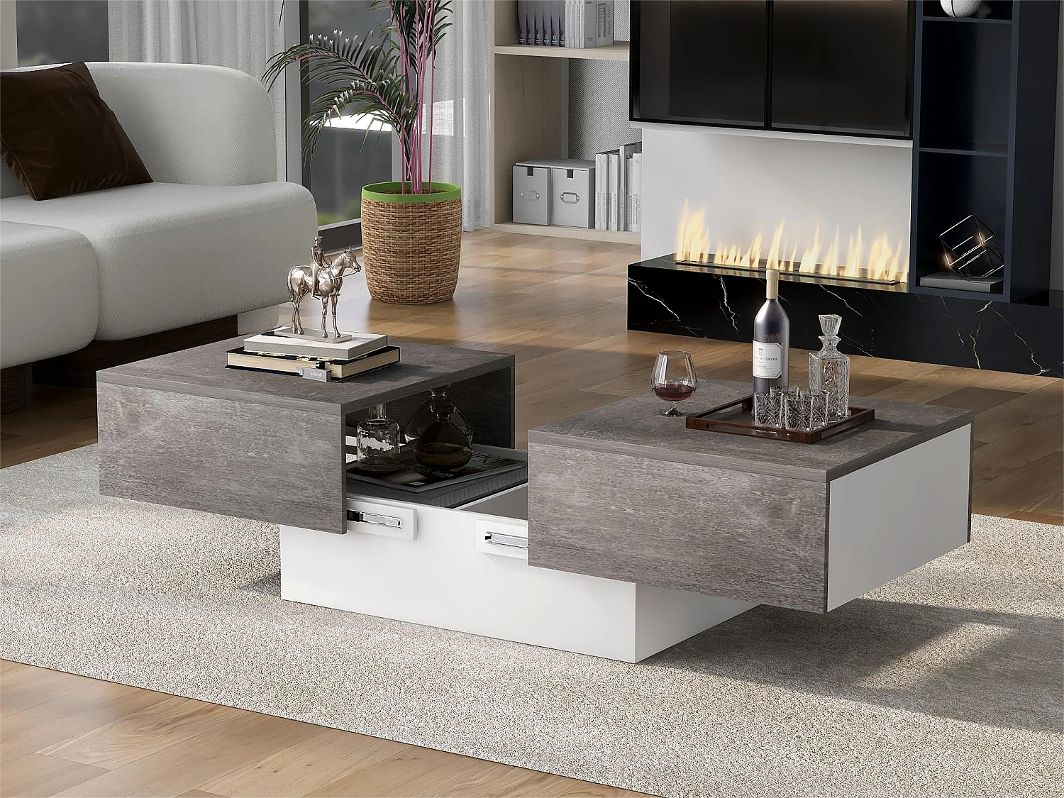 Tavolino allungabile - Legno MDF - Stile moderno - per soggiorno, ufficio - Grigio
