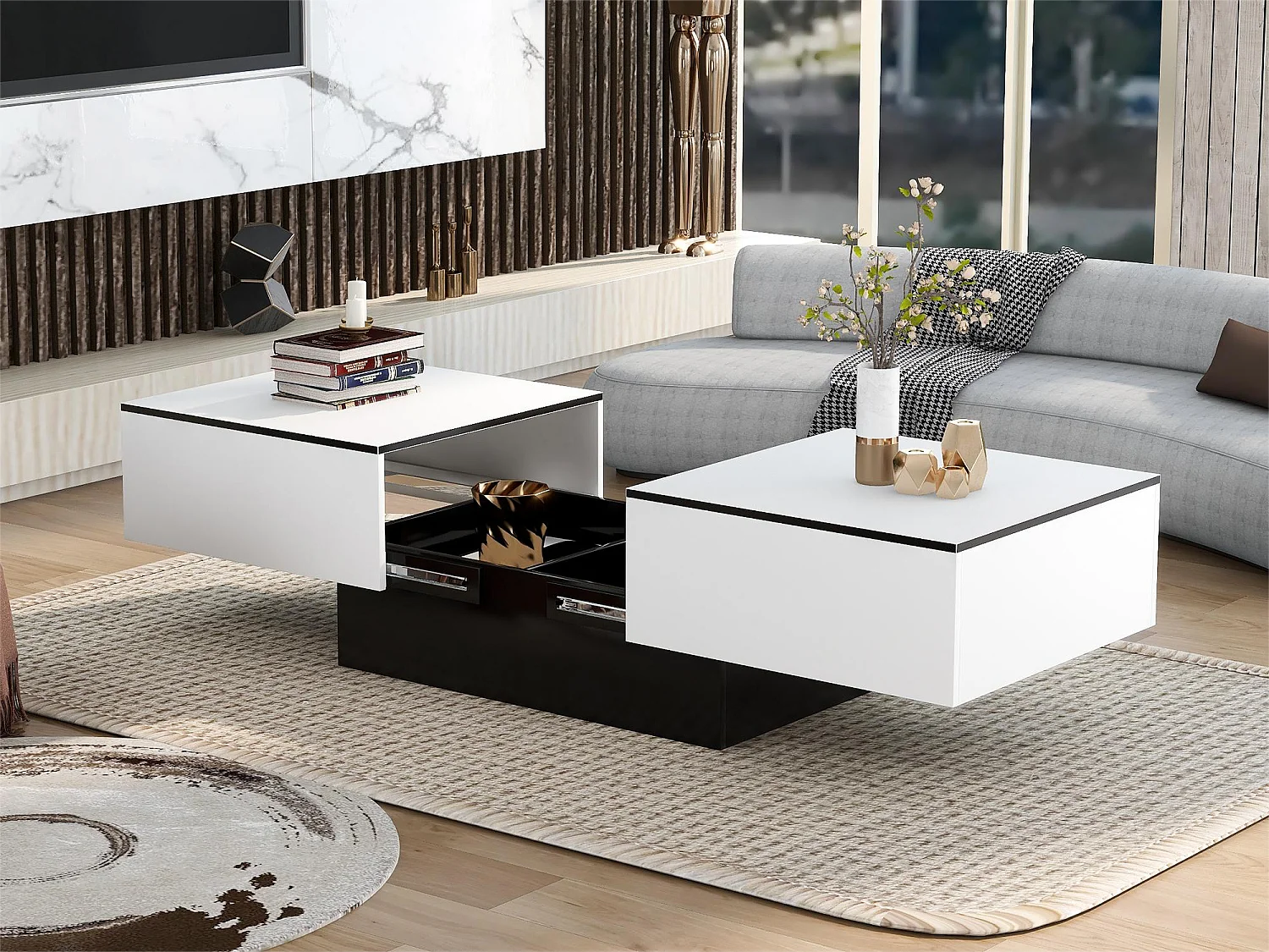 Mesa de centro extensible - Madera MDF - Estilo moderno - Para salón, oficina - Blanco